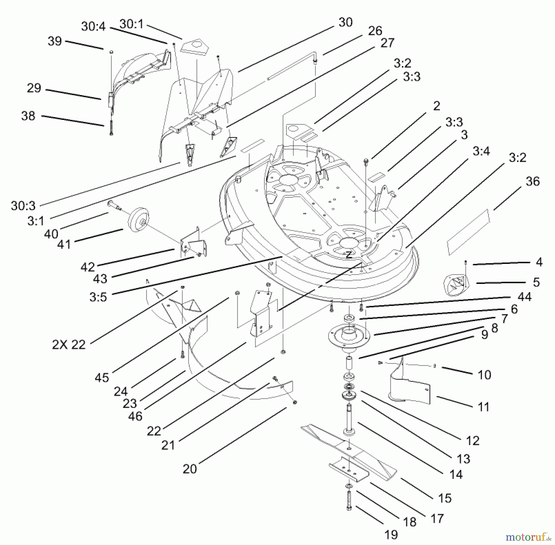  Toro Neu Mowers, Lawn & Garden Tractor Seite 1 71223 (16-38XL) - Toro 16-38XL Lawn Tractor, 2003 (230000001-230999999) 38IN DECK ASSEMBLY