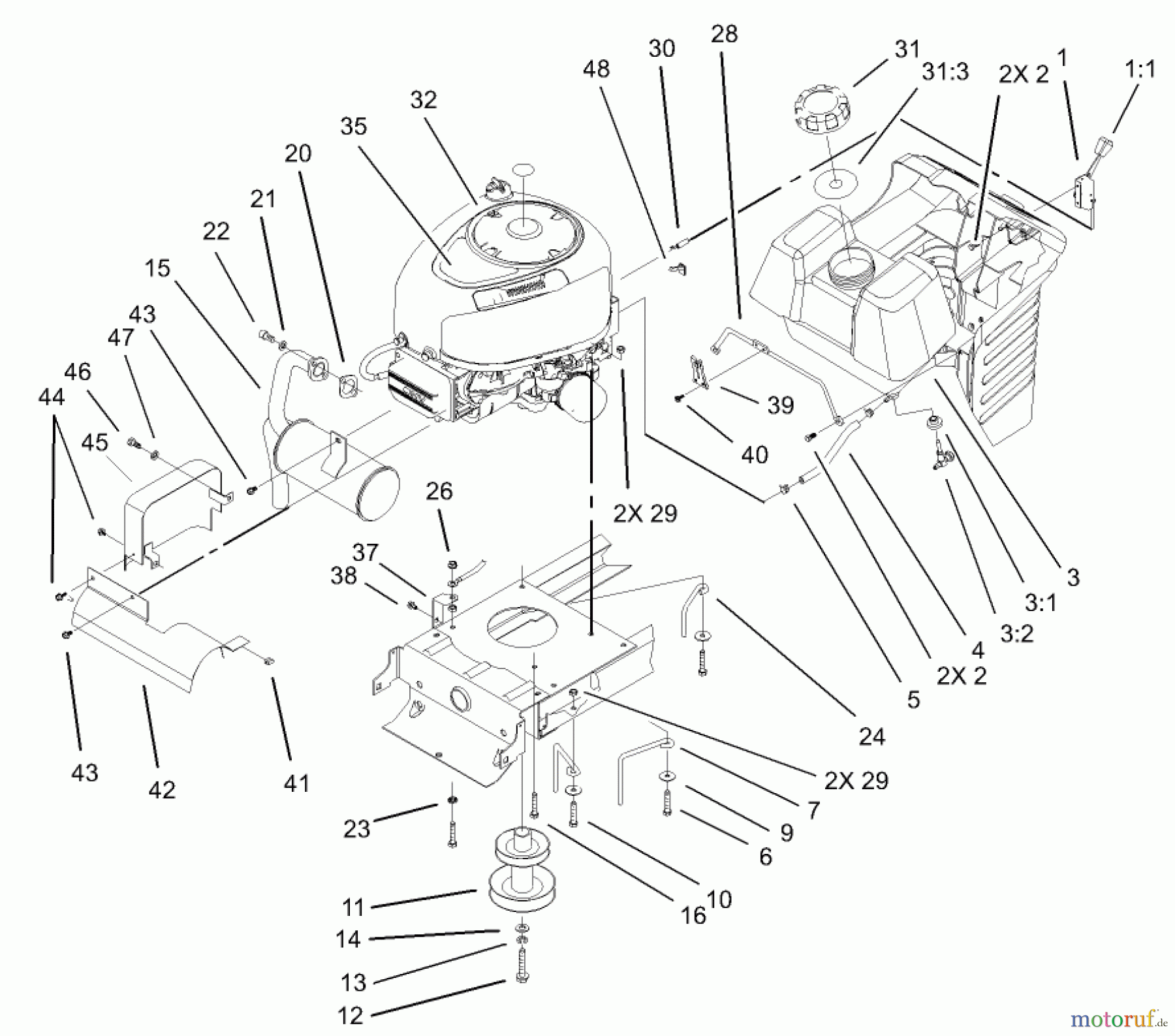  Toro Neu Mowers, Lawn & Garden Tractor Seite 1 71223 (16-38XL) - Toro 16-38XL Lawn Tractor, 2003 (230000001-230999999) ENGINE ASSEMBLY