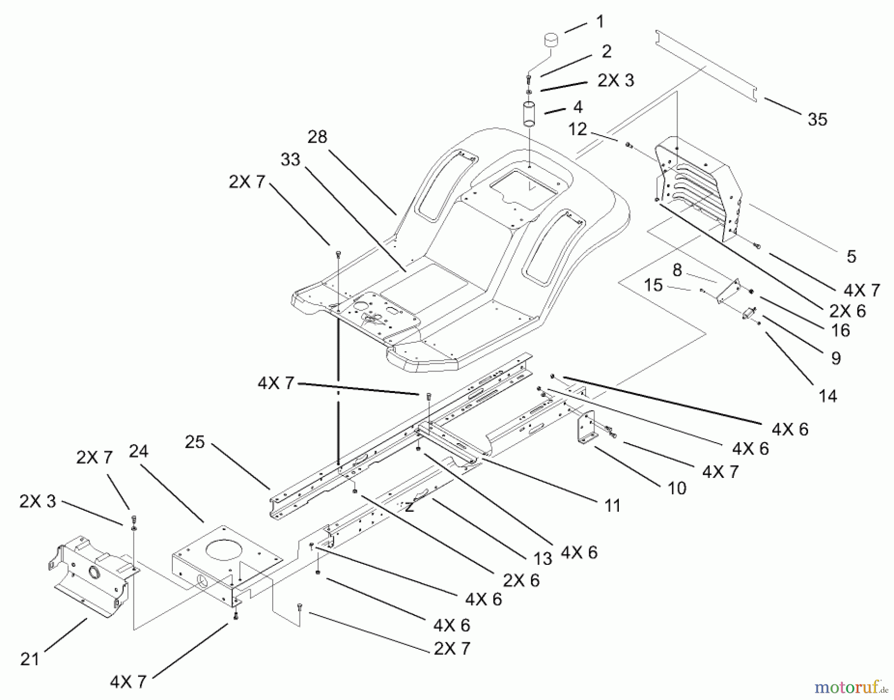  Toro Neu Mowers, Lawn & Garden Tractor Seite 1 71223 (16-38XL) - Toro 16-38XL Lawn Tractor, 2003 (230000001-230999999) FRAME AND BODY ASSEMBLY