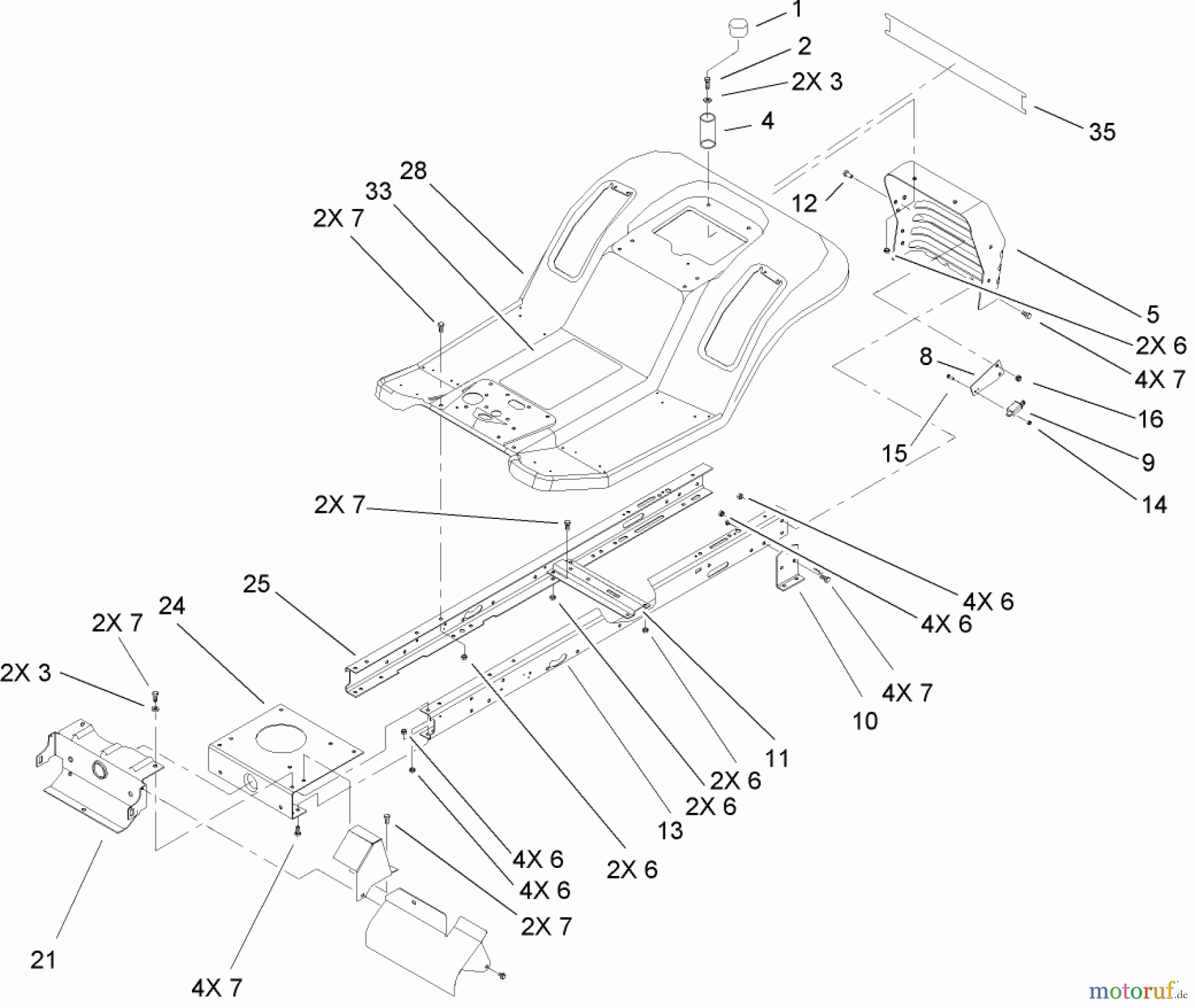  Toro Neu Mowers, Lawn & Garden Tractor Seite 1 71223 (16-38XL) - Toro 16-38XL Lawn Tractor, 2004 (240000001-240999999) FRAME AND BODY ASSEMBLY