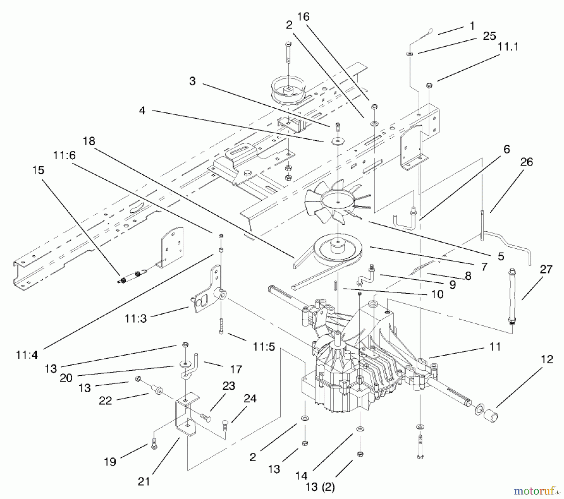 Toro Neu Mowers, Lawn & Garden Tractor Seite 1 71225 (16-38HXL) - Toro 16-38HXL Lawn Tractor, 2000 (200000001-200999999) HYDRO TRANSAXLE ASSEMBLY #1