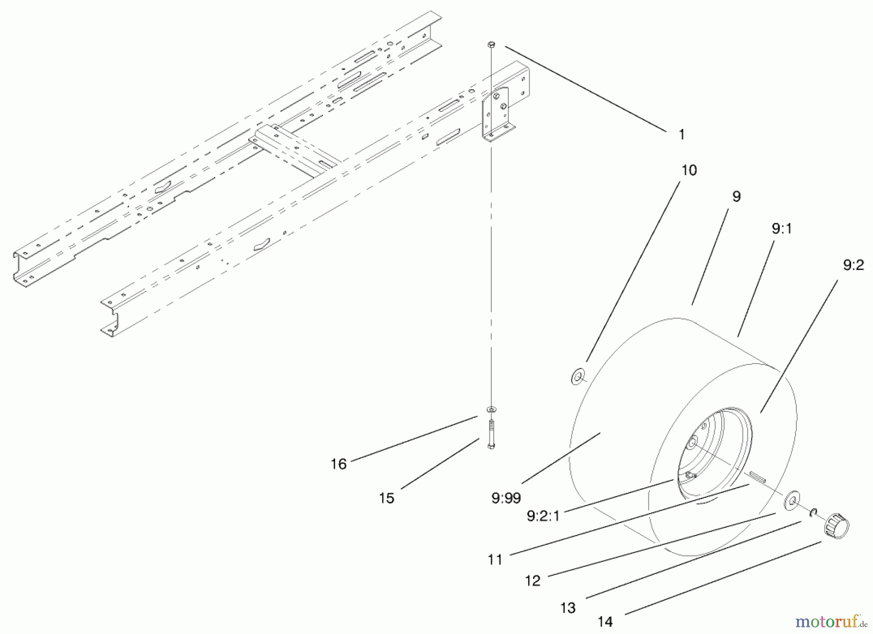  Toro Neu Mowers, Lawn & Garden Tractor Seite 1 71225 (16-38HXL) - Toro 16-38HXL Lawn Tractor, 2000 (200000001-200999999) REAR WHEEL & TIRE ASSEMBLY
