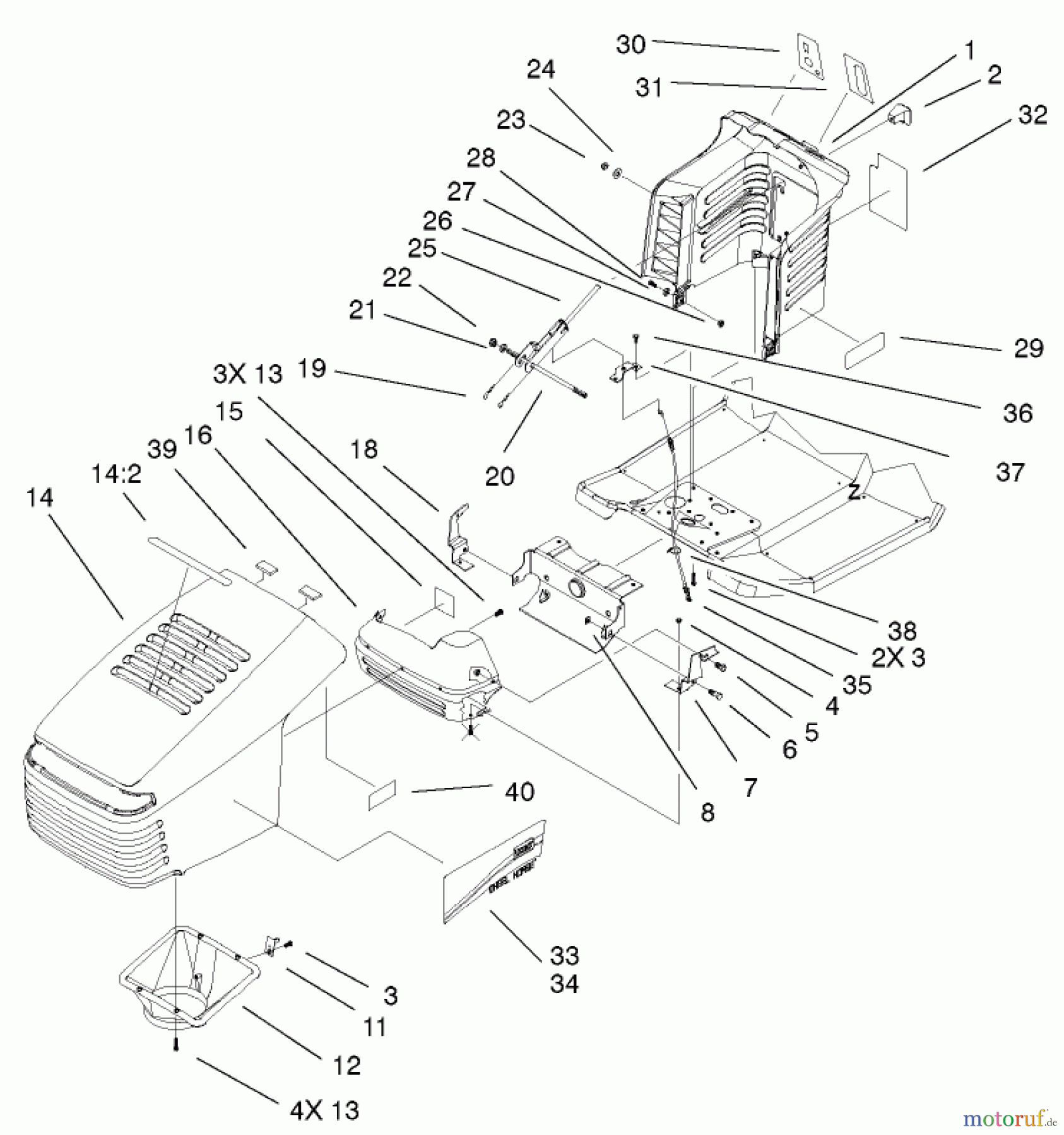Toro Neu Mowers, Lawn & Garden Tractor Seite 1 71227 (16-38HXL) - Toro 16-38HXL Lawn Tractor, 2001 (210000001-210999999) HOOD & TOWER ASSEMBLY