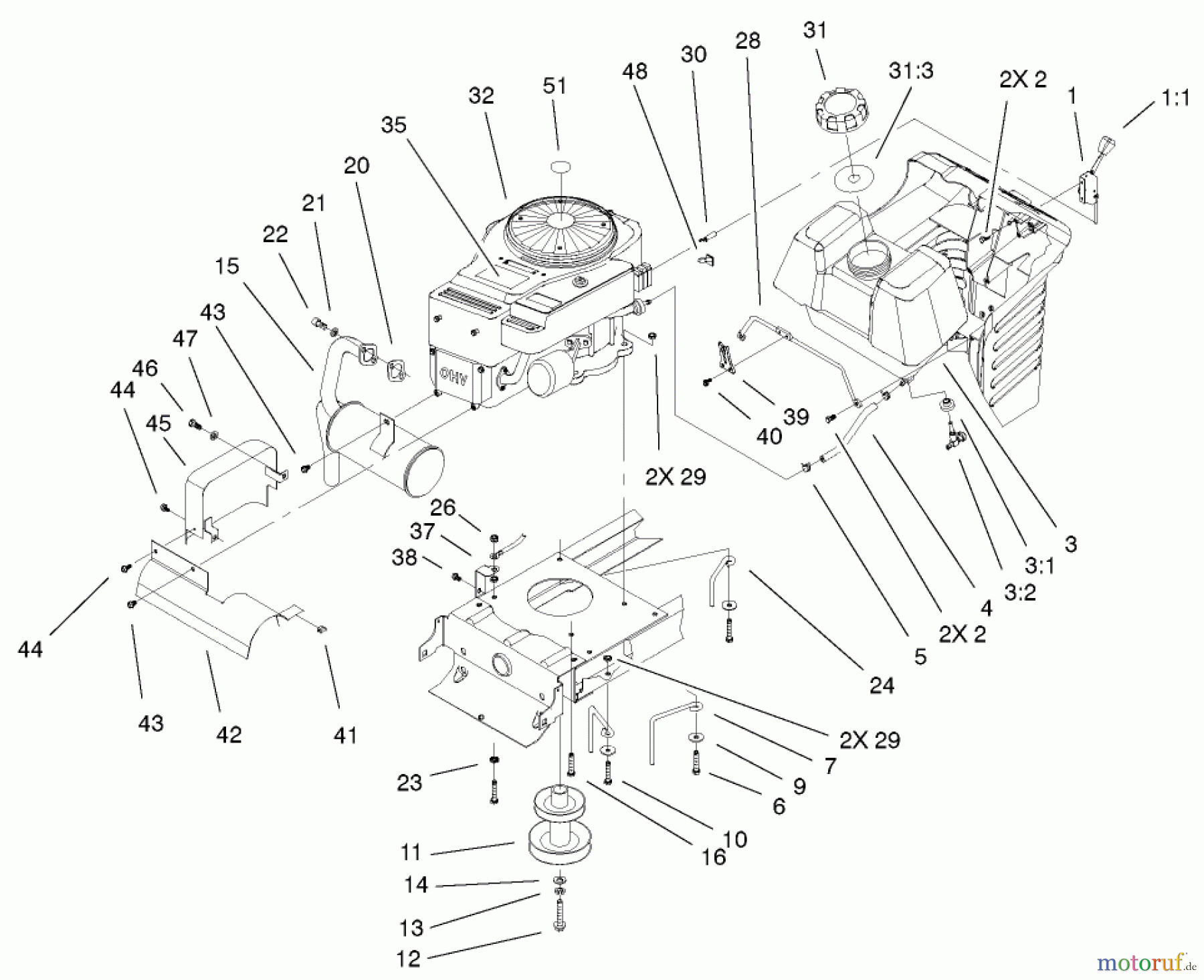 Toro Neu Mowers, Lawn & Garden Tractor Seite 1 71227 (16-38HXL) - Toro 16-38HXL Lawn Tractor, 2001 (210000001-210999999) OHV ENGINE SYSTEM ASSEMBLY