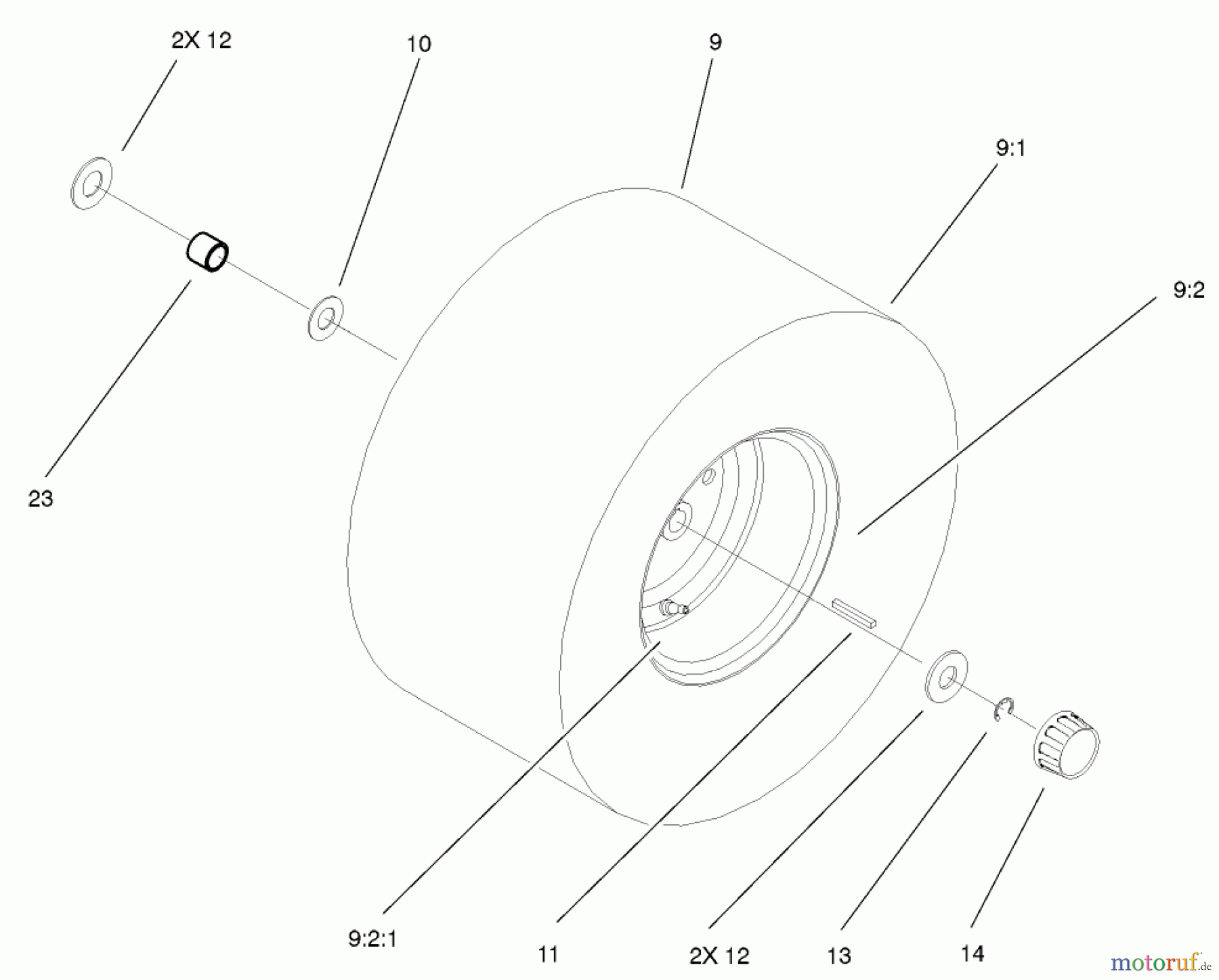  Toro Neu Mowers, Lawn & Garden Tractor Seite 1 71227 (16-38HXL) - Toro 16-38HXL Lawn Tractor, 2001 (210000001-210999999) REAR WHEEL & TIRE ASSEMBLY