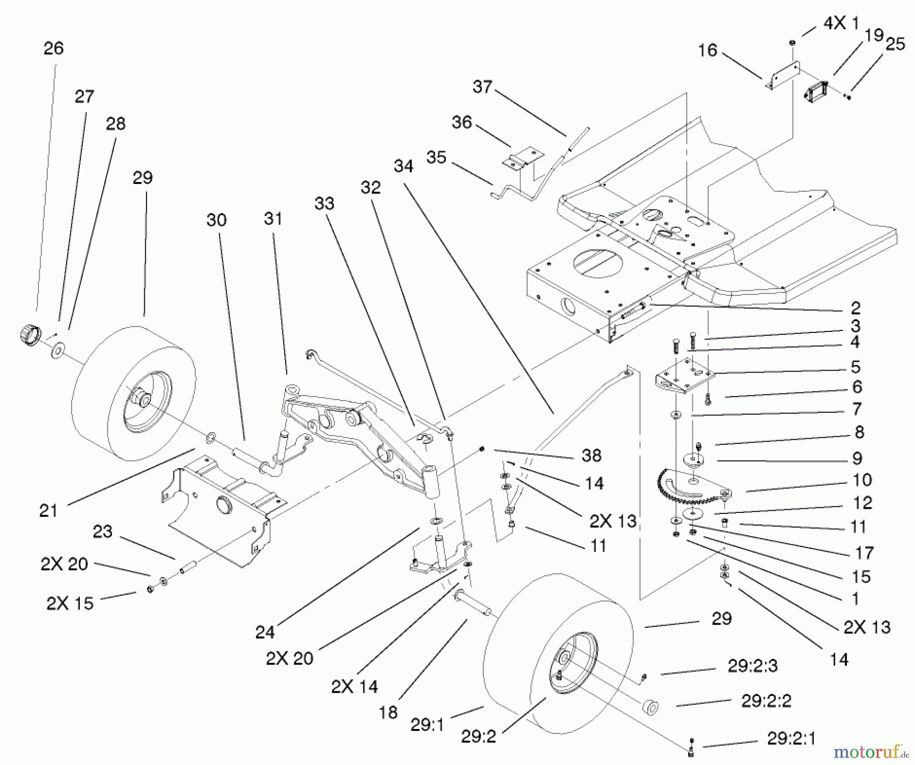 Toro Neu Mowers, Lawn & Garden Tractor Seite 1 71227 (16-38HXL) - Toro 16-38HXL Lawn Tractor, 2001 (210000001-210999999) STEERING ASSEMBLY