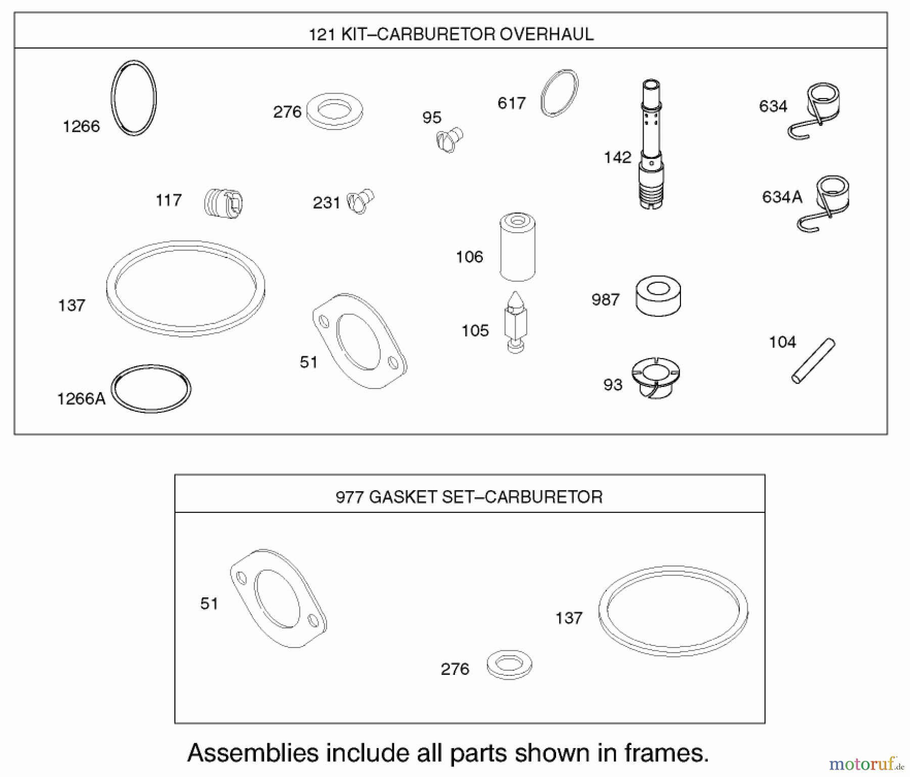 Toro Neu Mowers, Lawn & Garden Tractor Seite 1 71227 (16-38HXL) - Toro 16-38HXL Lawn Tractor, 2002 (220010001-220999999) CARBURETOR OVERHAUL KIT ASSEMBLY BRIGGS AND STRATTON MODEL 286H77-0121-E1