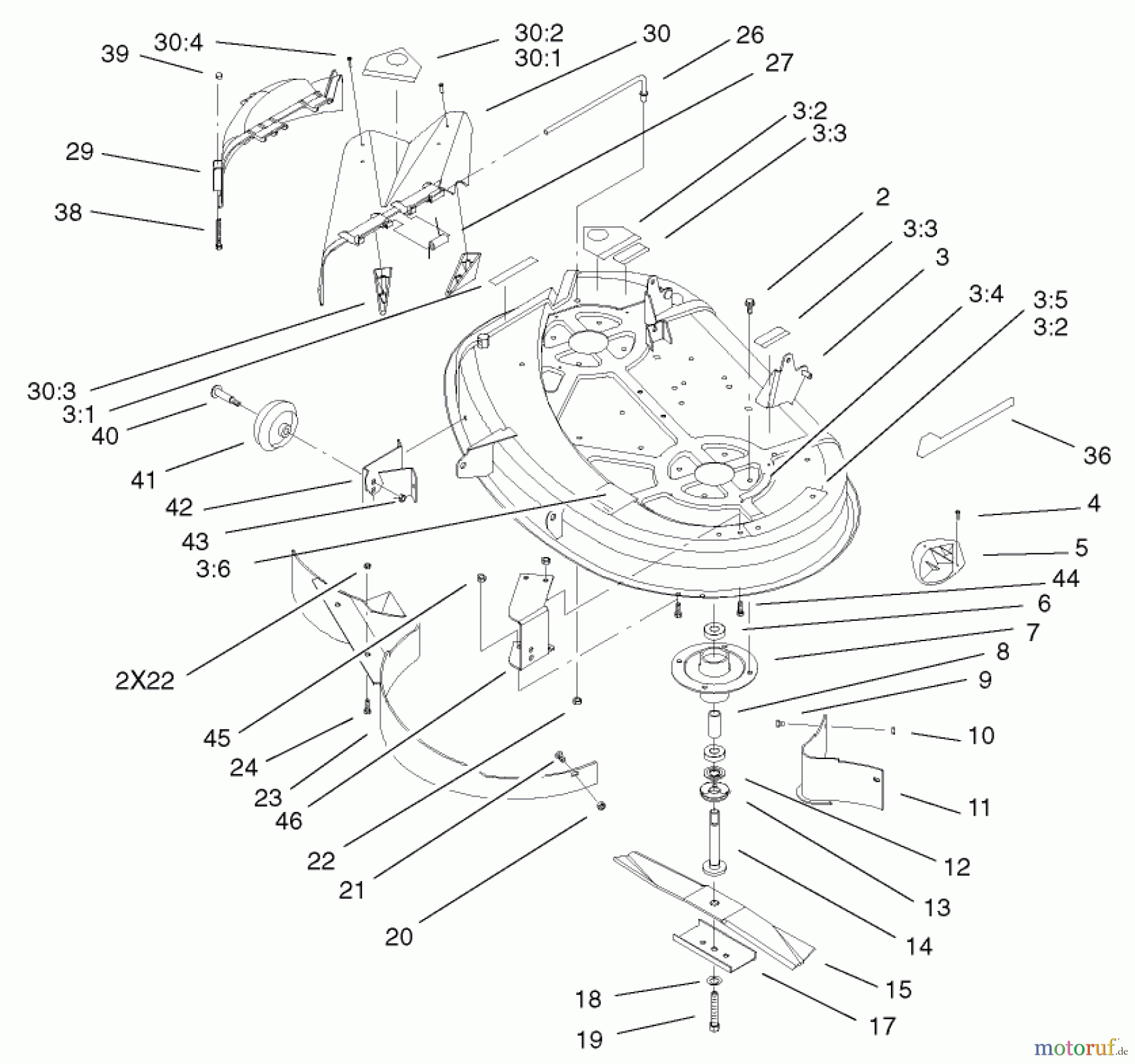  Toro Neu Mowers, Lawn & Garden Tractor Seite 1 71227 (16-38HXL) - Toro 16-38HXL Lawn Tractor, 2002 (220010001-220999999) DECK ASSEMBLY