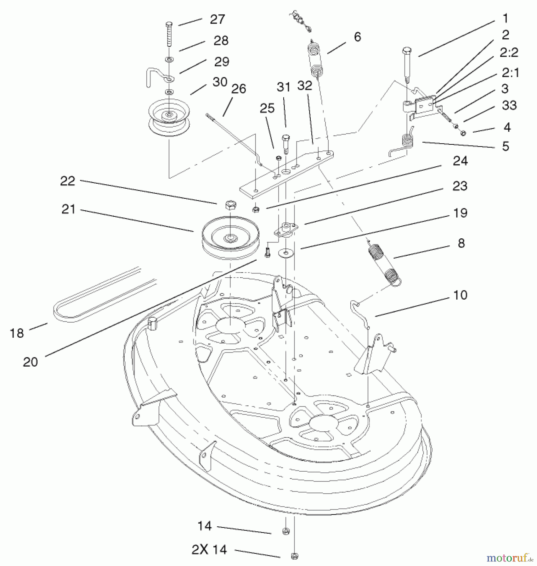  Toro Neu Mowers, Lawn & Garden Tractor Seite 1 71227 (16-38HXL) - Toro 16-38HXL Lawn Tractor, 2002 (220010001-220999999) DECK BLADE DRIVE & BRAKING ASSEMBLY