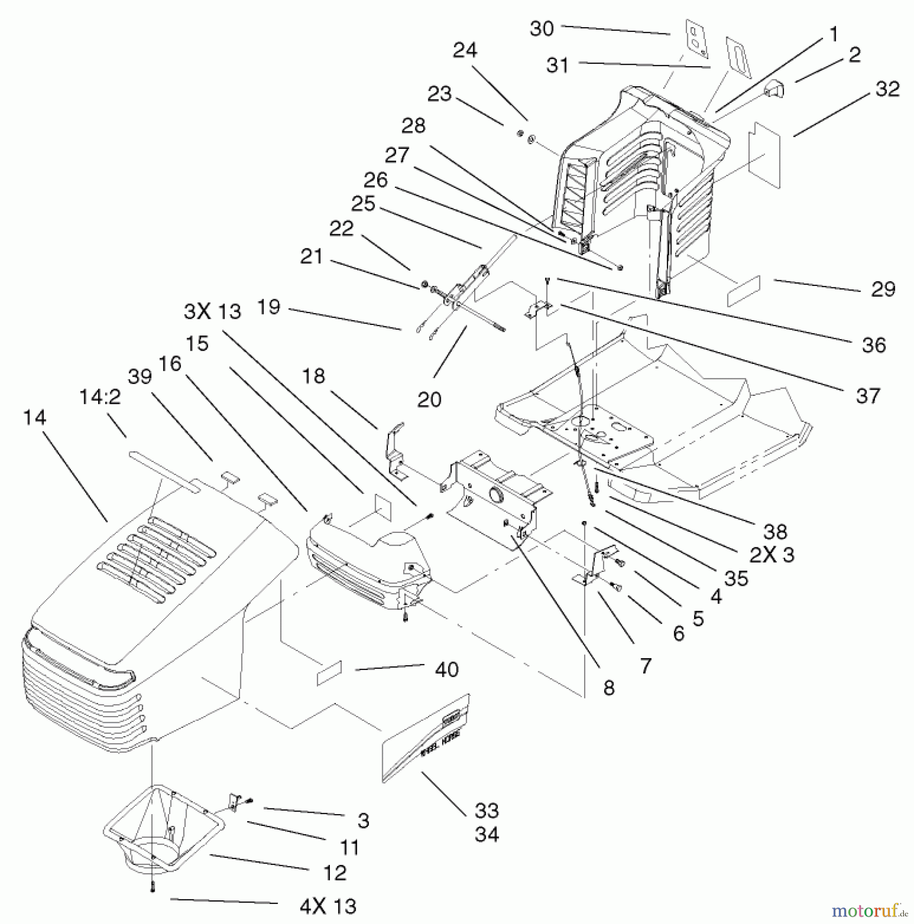  Toro Neu Mowers, Lawn & Garden Tractor Seite 1 71227 (16-38HXL) - Toro 16-38HXL Lawn Tractor, 2002 (220010001-220999999) HOOD AND TOWER ASSEMBLY