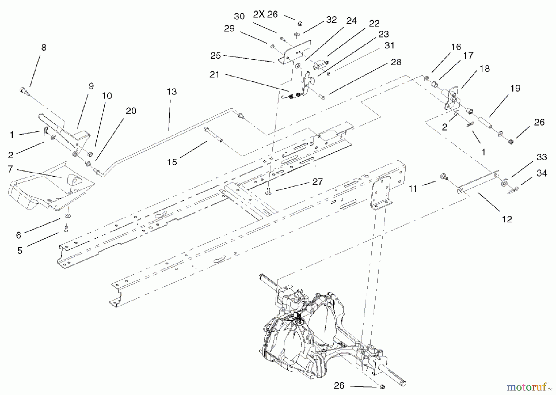  Toro Neu Mowers, Lawn & Garden Tractor Seite 1 71227 (16-38HXL) - Toro 16-38HXL Lawn Tractor, 2002 (220010001-220999999) HYDRO TRANSAXLE CONTROLS ASSEMBLY