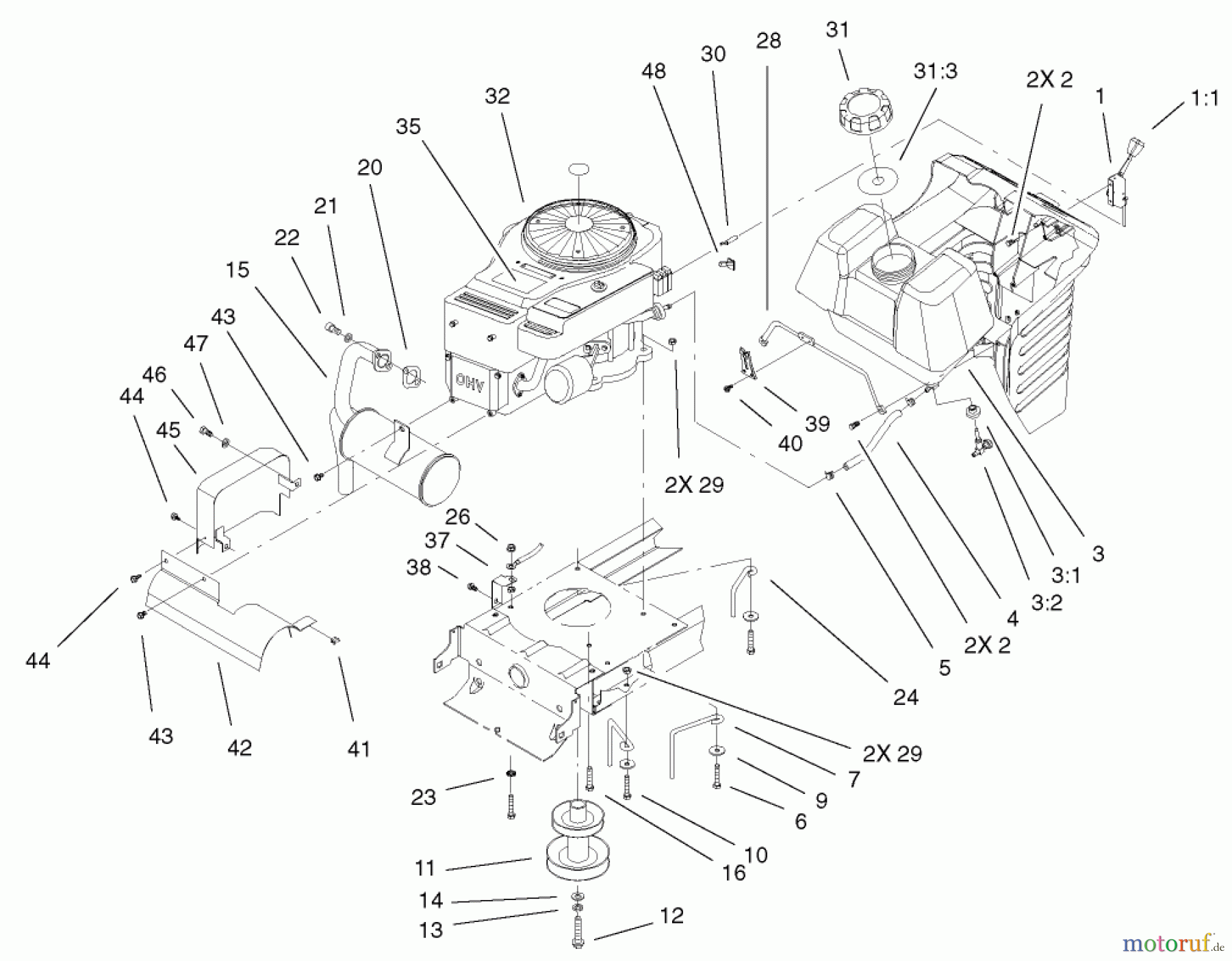 Toro Neu Mowers, Lawn & Garden Tractor Seite 1 71227 (16-38HXL) - Toro 16-38HXL Lawn Tractor, 2002 (220010001-220999999) OHV ENGINE SYSTEM ASSEMBLY