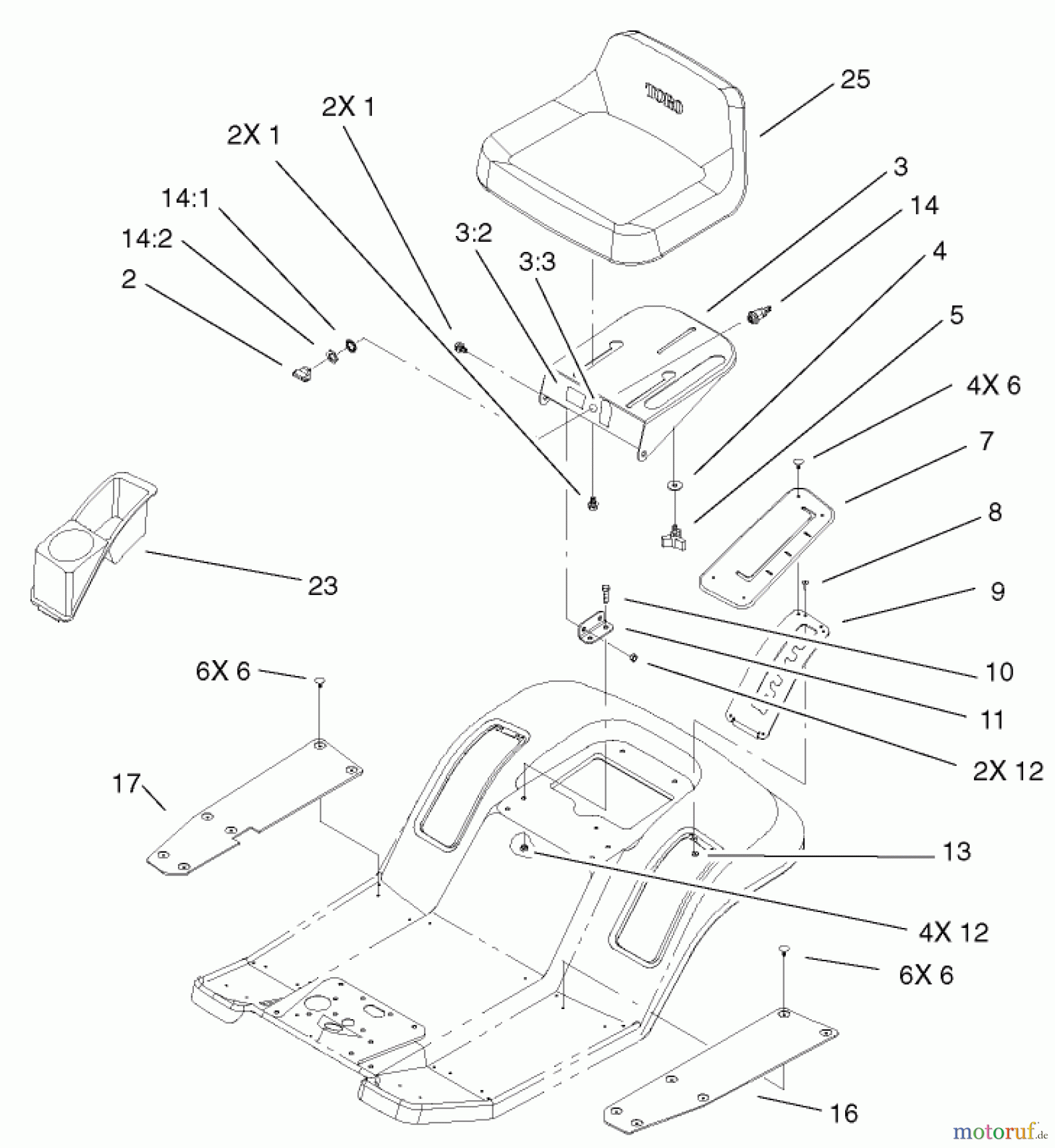  Toro Neu Mowers, Lawn & Garden Tractor Seite 1 71227 (16-38HXL) - Toro 16-38HXL Lawn Tractor, 2002 (220010001-220999999) REAR BODY AND SEAT ASSEMBLY
