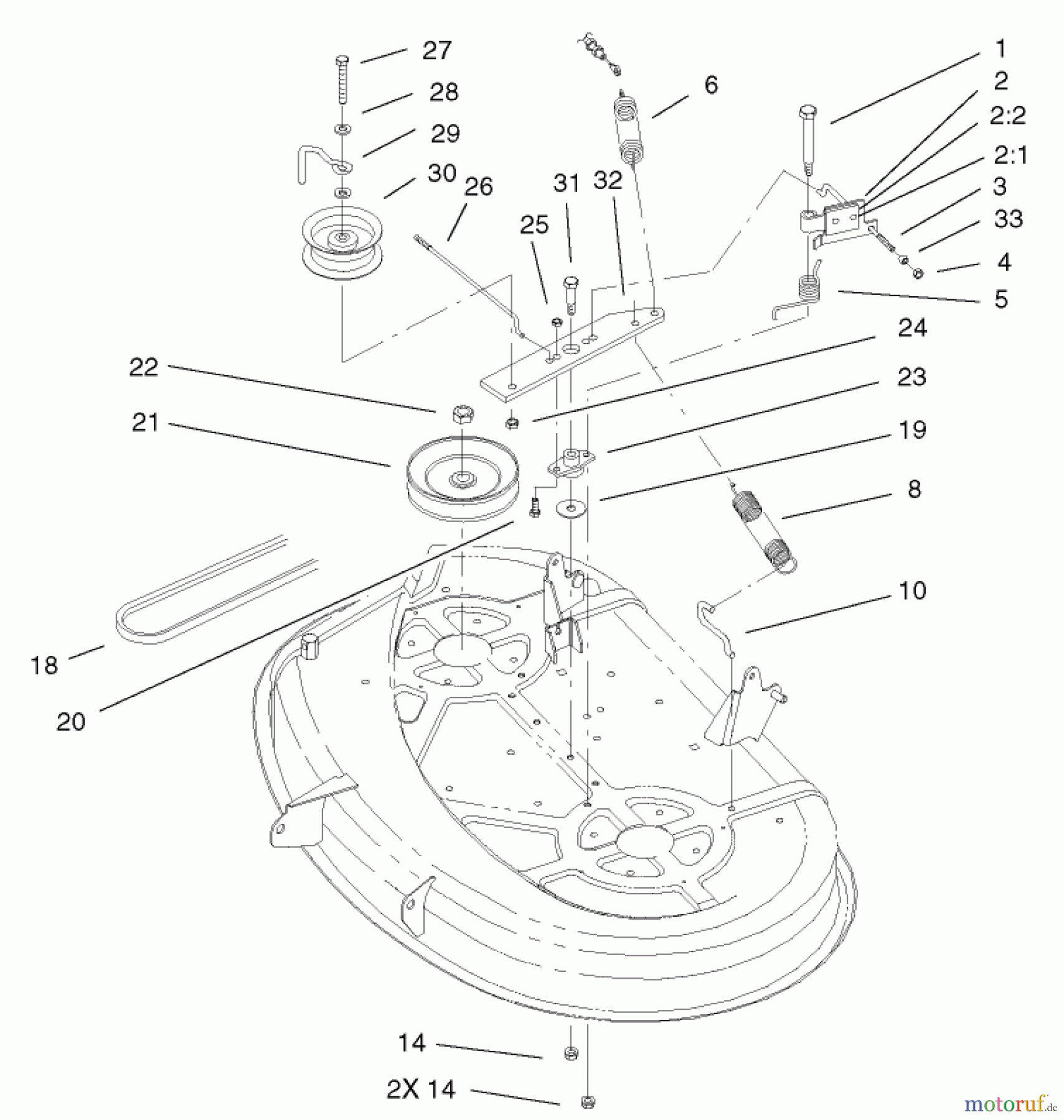 Toro Neu Mowers, Lawn & Garden Tractor Seite 1 71227 (16-38HXL) - Toro 16-38HXL Lawn Tractor, 2003 (230000001-230999999) DECK BLADE DRIVE & BRAKING ASSEMBLY