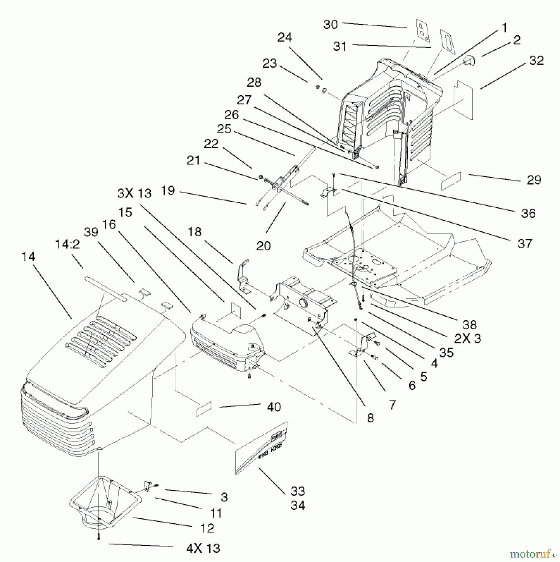  Toro Neu Mowers, Lawn & Garden Tractor Seite 1 71242 (16-38HXLE) - Toro 16-38HXLE Lawn Tractor, 2003 (230000001-230999999) HOOD AND TOWER ASSEMBLY