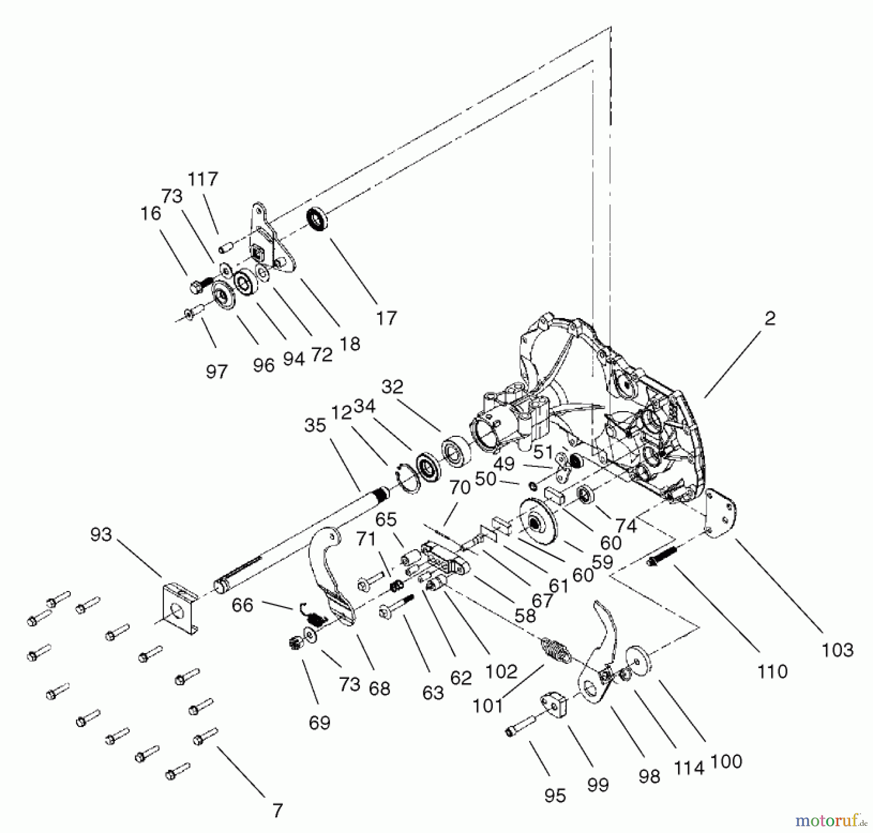 Toro Neu Mowers, Lawn & Garden Tractor Seite 1 71242 (16-38HXLE) - Toro 16-38HXLE Lawn Tractor, 2003 (230000001-230999999) HOUSING AND BEARING ASSEMBLY