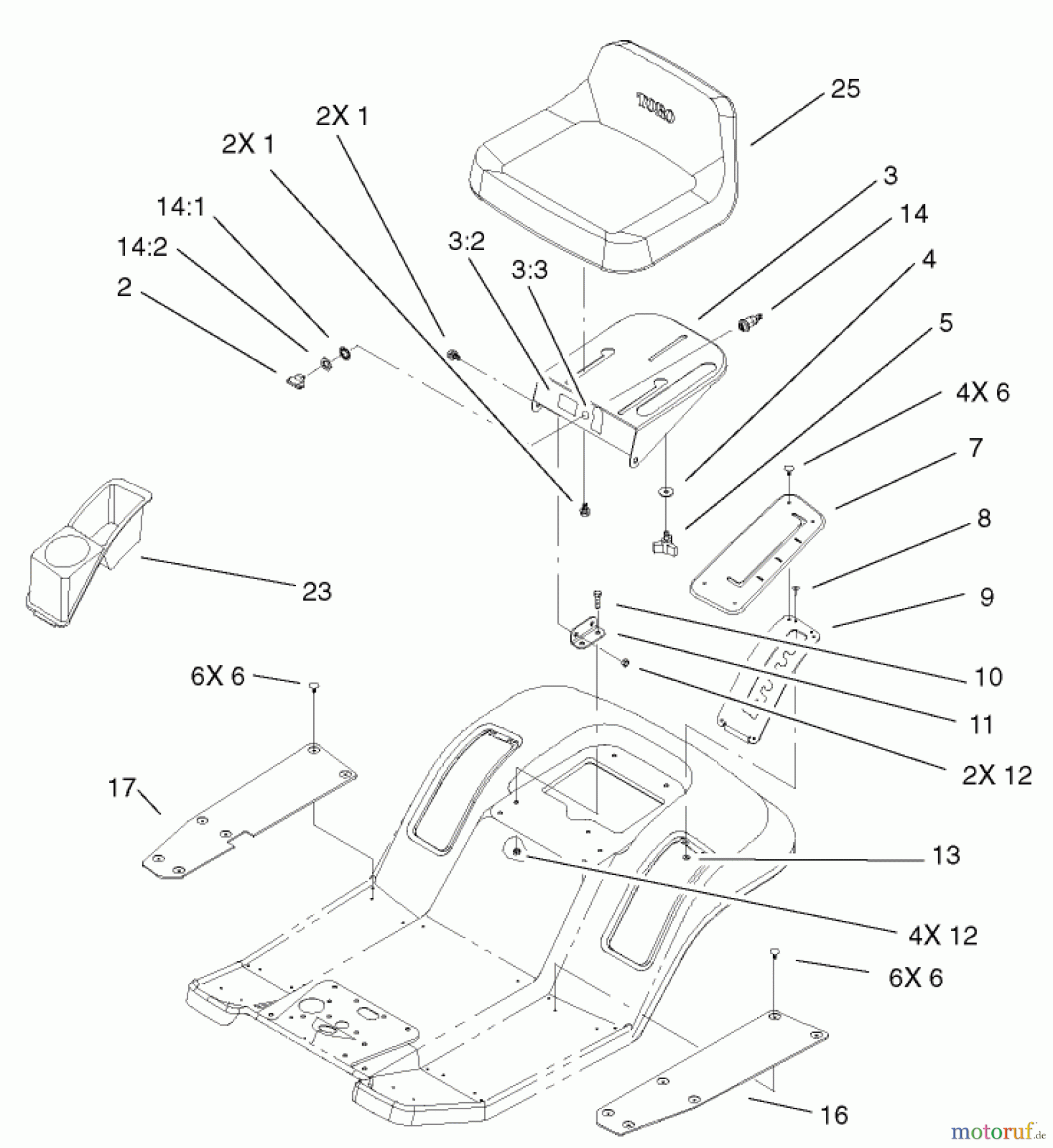 Toro Neu Mowers, Lawn & Garden Tractor Seite 1 71227 (16-38HXL) - Toro 16-38HXL Lawn Tractor, 2003 (230000001-230999999) REAR BODY AND SEAT ASSEMBLY