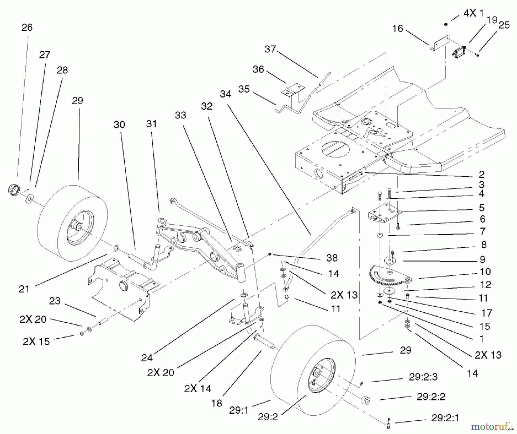 Toro Neu Mowers, Lawn & Garden Tractor Seite 1 71227 (16-38HXL) - Toro 16-38HXL Lawn Tractor, 2003 (230000001-230999999) STEERING ASSEMBLY