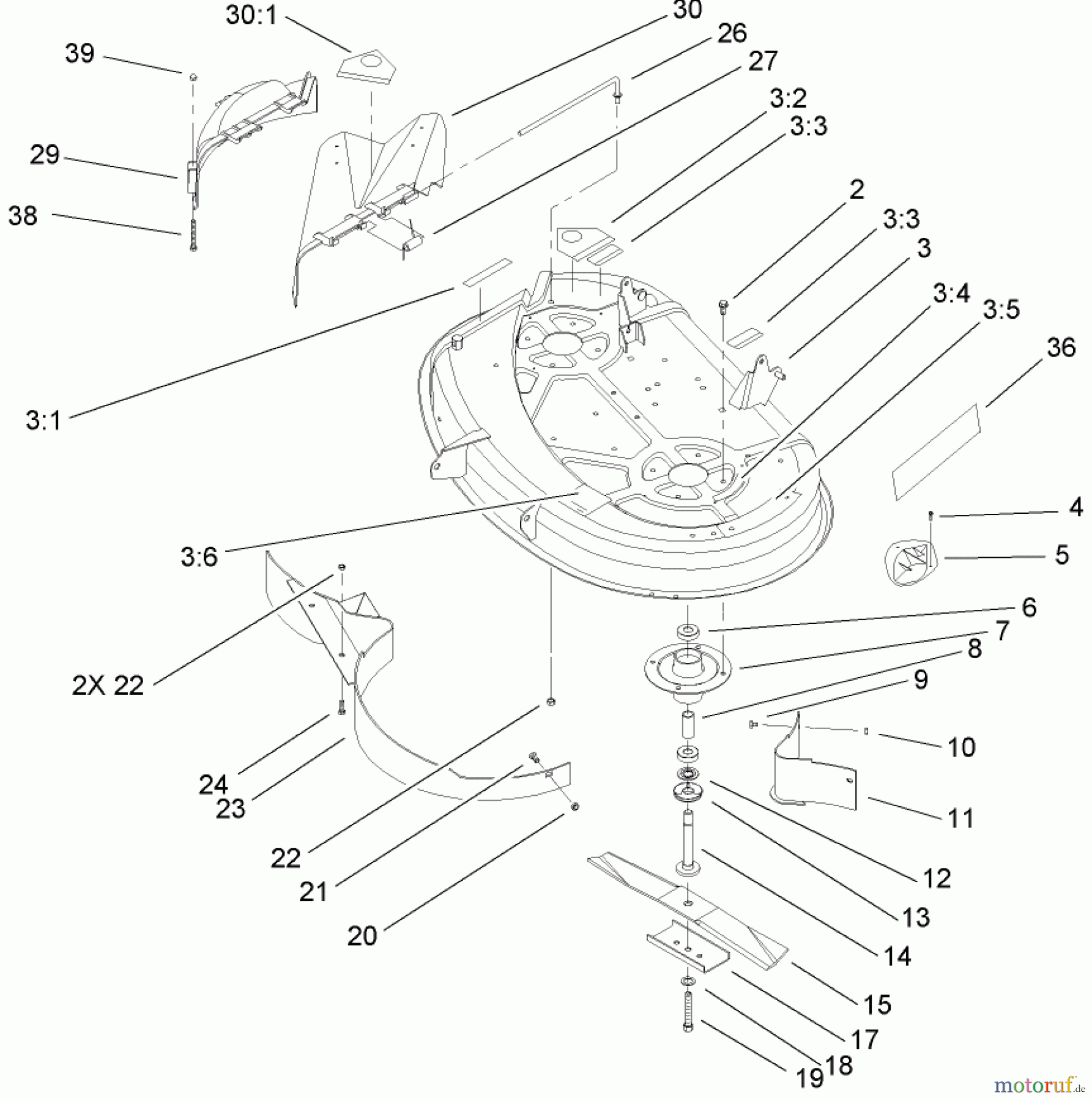 Toro Neu Mowers, Lawn & Garden Tractor Seite 1 71227 (16-38HXL) - Toro 16-38HXL Lawn Tractor, 2004 (240000001-240999999) 38IN DECK ASSEMBLY