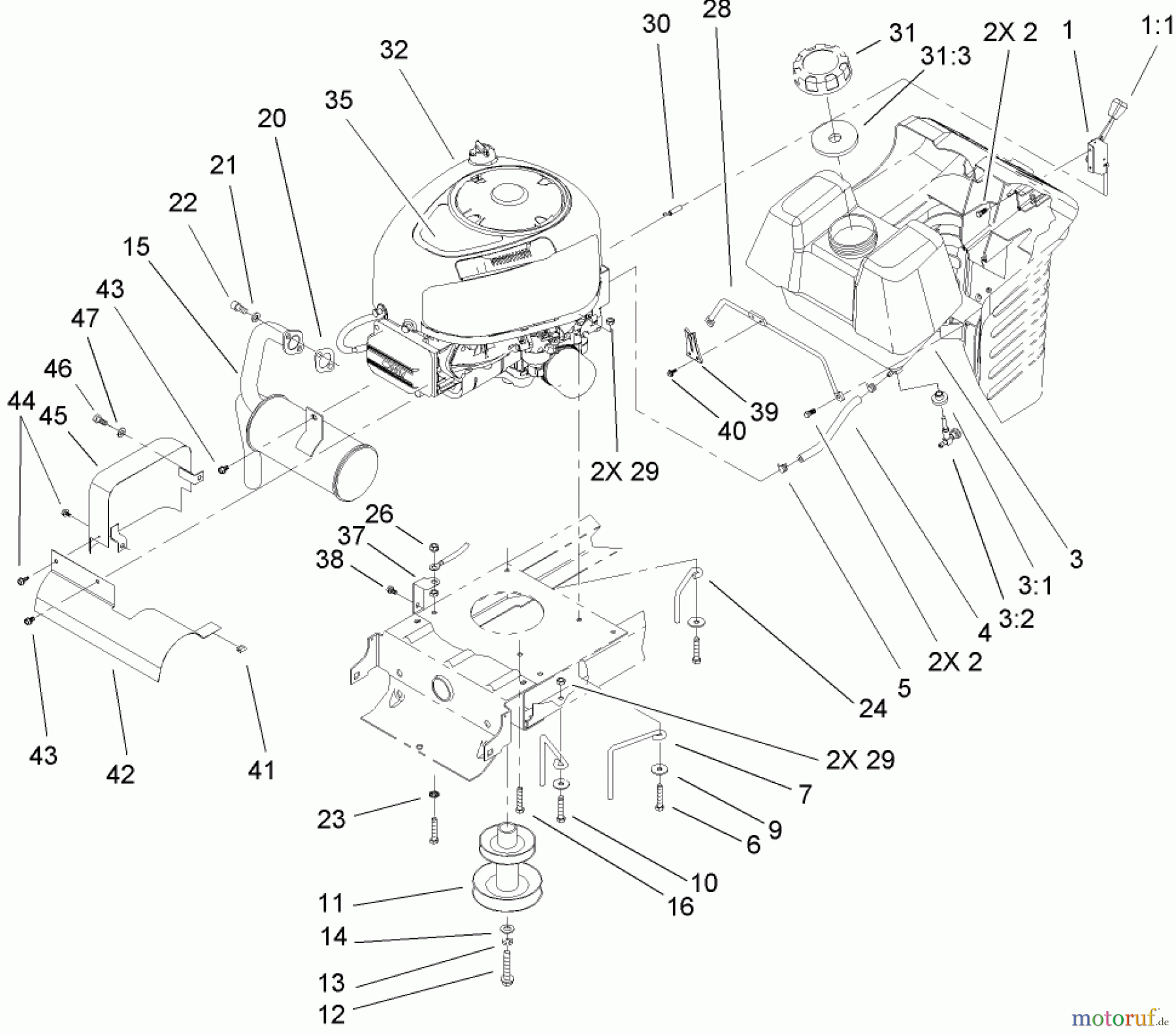Toro Neu Mowers, Lawn & Garden Tractor Seite 1 71227 (16-38HXL) - Toro 16-38HXL Lawn Tractor, 2004 (240000001-240999999) ENGINE SYSTEM COMPONENT ASSEMBLY