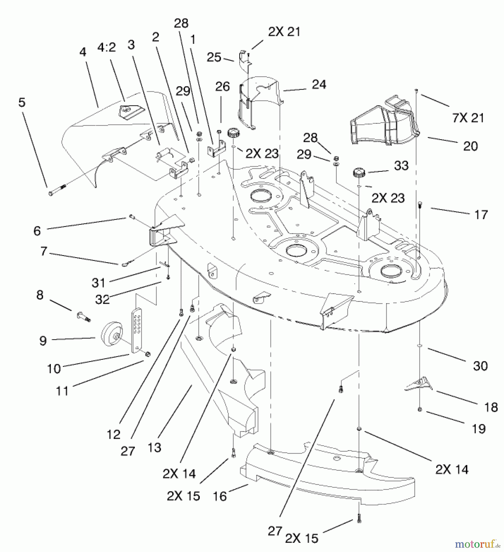  Toro Neu Mowers, Lawn & Garden Tractor Seite 1 71228 (17-44HXL) - Toro 17-44HXL Lawn Tractor, 2002 (220000001-220010000) BAFFLE, DEFLECTOR AND COVER ASSEMBLY