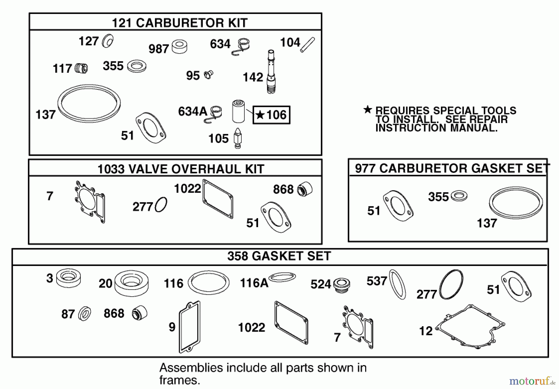 Toro Neu Mowers, Lawn & Garden Tractor Seite 1 71233 (17-44HXL) - Toro 17-44HXL Indy Special Edition Lawn Tractor, 2001 (210000001-210999999) CARBURETOR OVERHAUL KIT ASSEMBLY BRIGGS AND STRATTON MODEL 312777-0128-E1