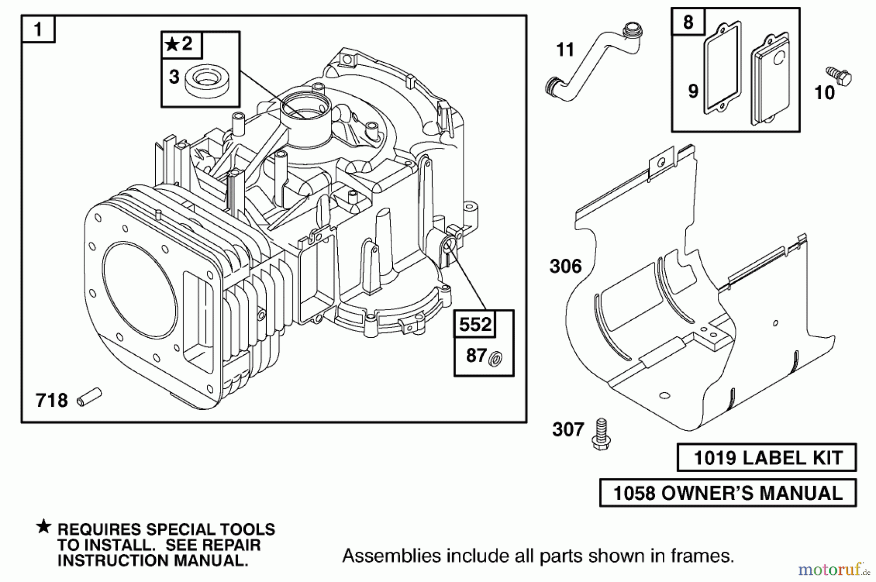 Toro Neu Mowers, Lawn & Garden Tractor Seite 1 71233 (17-44HXL) - Toro 17-44HXL Indy Special Edition Lawn Tractor, 2001 (210000001-210999999) CYLINDER ASSEMBLY BRIGGS AND STRATTON MODEL 312777-0128-E1