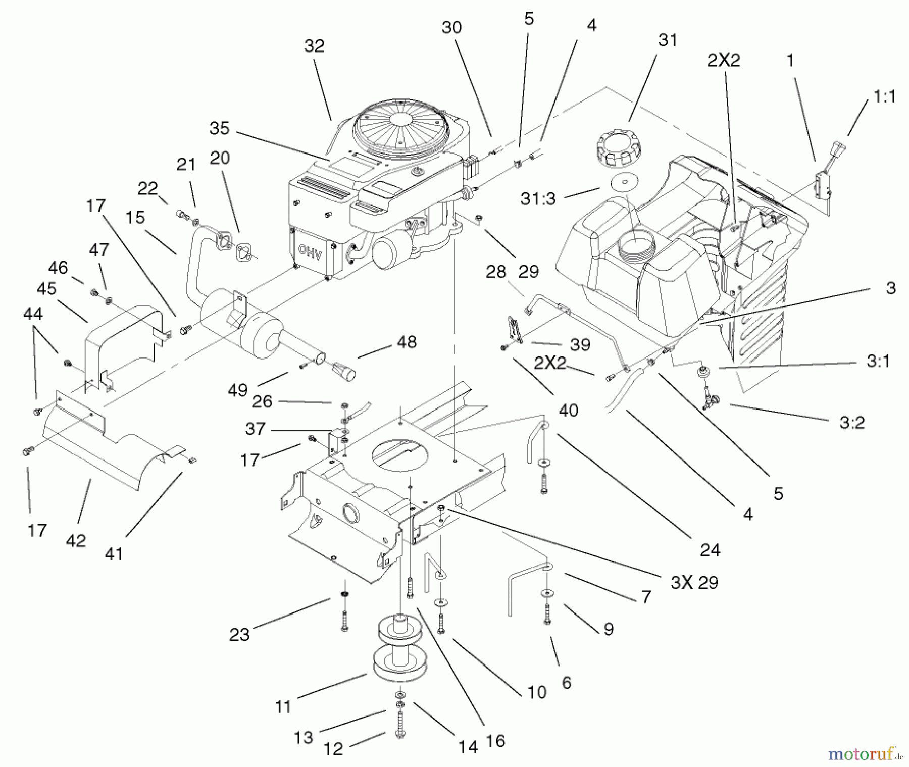 Toro Neu Mowers, Lawn & Garden Tractor Seite 1 71233 (17-44HXL) - Toro 17-44HXL Indy Special Edition Lawn Tractor, 2001 (210000001-210999999) ENGINE SYSTEM ASSEMBLY