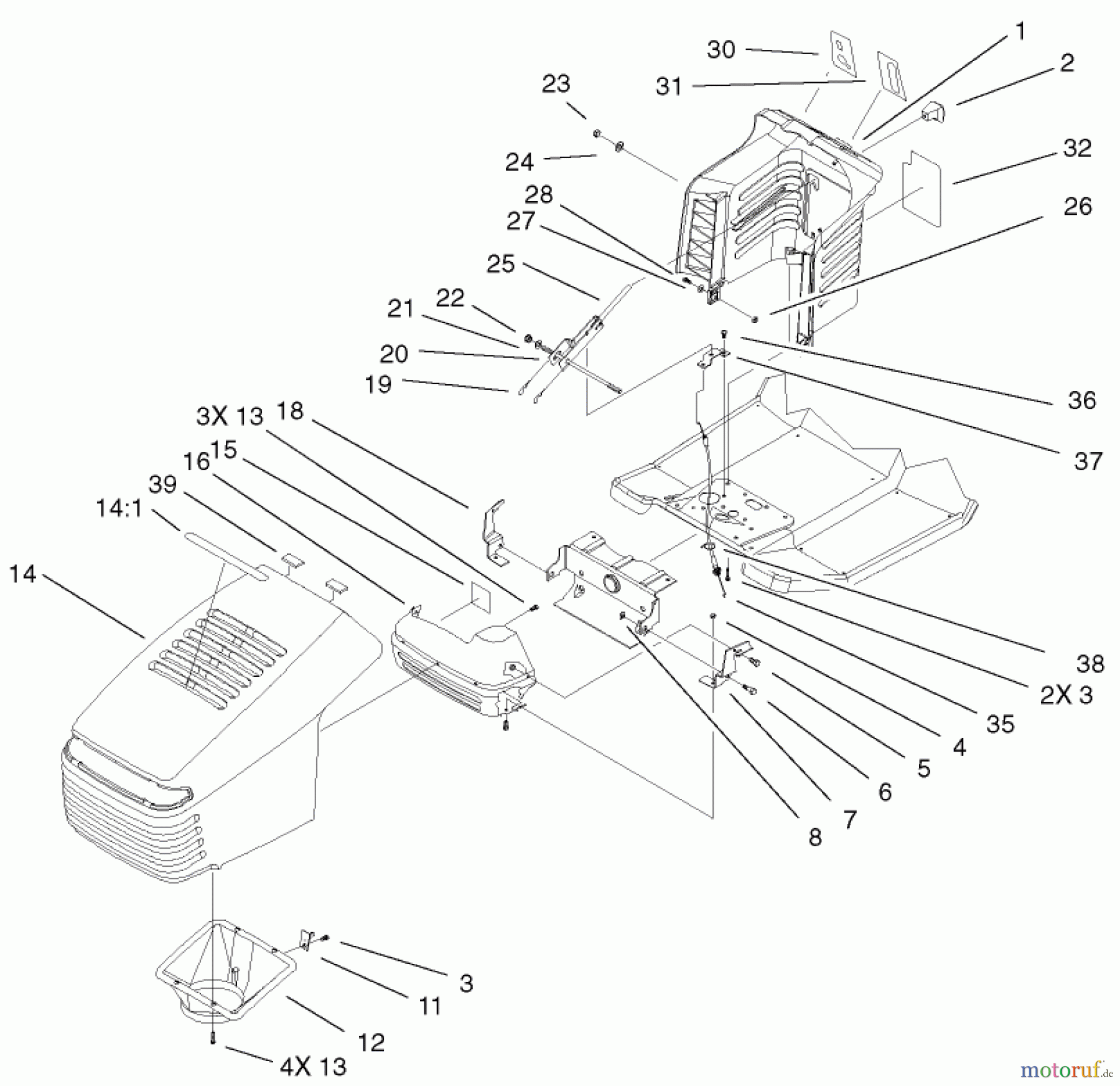 Toro Neu Mowers, Lawn & Garden Tractor Seite 1 71233 (17-44HXL) - Toro 17-44HXL Indy Special Edition Lawn Tractor, 2001 (210000001-210999999) HOOD AND TOWER ASSEMBLY