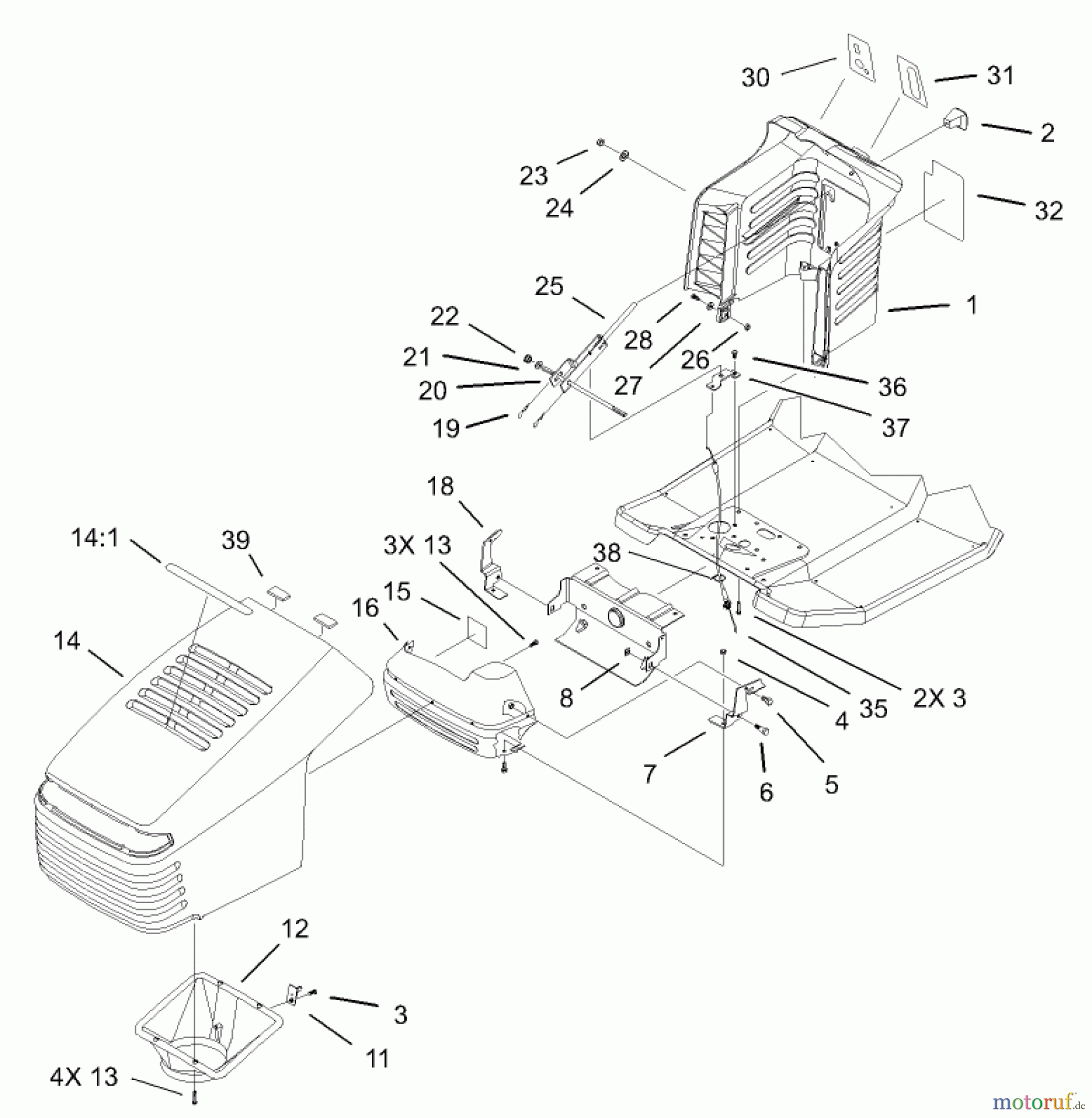 Toro Neu Mowers, Lawn & Garden Tractor Seite 1 71233 (17-44HXL) - Toro 17-44HXL Indy Special Edition Lawn Tractor, 2003 (230000001-230999999) HOOD AND TOWER ASSEMBLY
