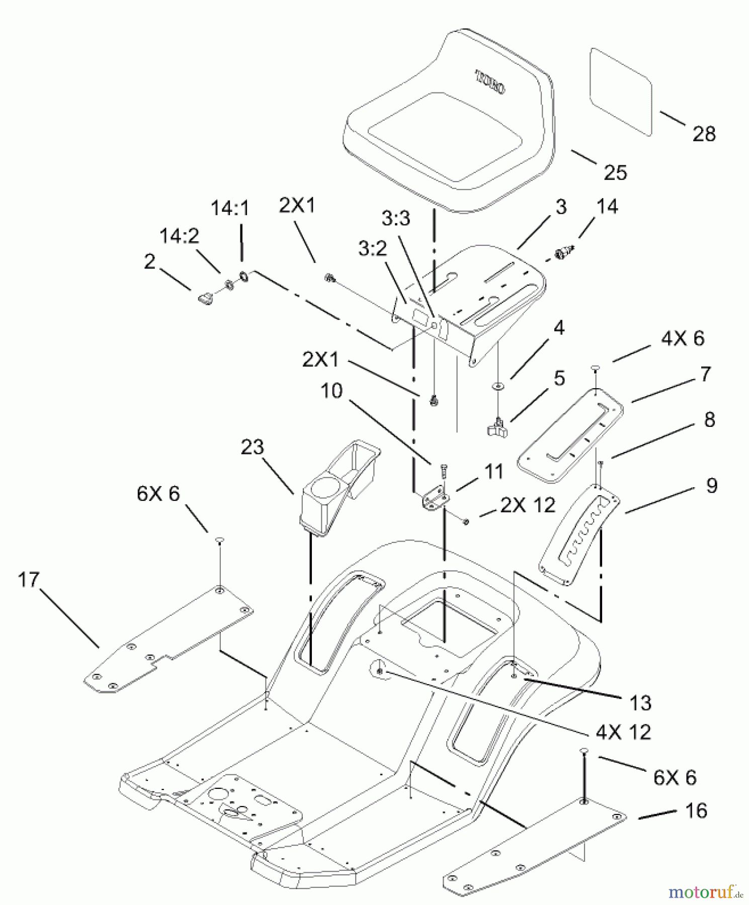  Toro Neu Mowers, Lawn & Garden Tractor Seite 1 71233 (17-44HXL) - Toro 17-44HXL Indy Special Edition Lawn Tractor, 2003 (230000001-230999999) REAR BODY AND SEAT ASSEMBLY