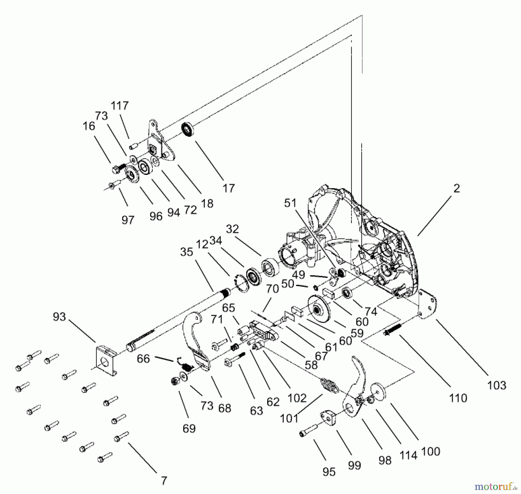 Toro Neu Mowers, Lawn & Garden Tractor Seite 1 71233 (17-44HXL) - Toro 17-44HXL Indy Special Edition Lawn Tractor, 2003 (230000001-230999999) TRANSAXLE SIDE HOUSING AND BEARING ASSEMBLY
