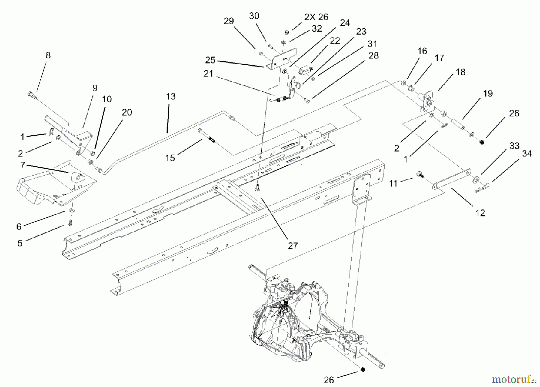  Toro Neu Mowers, Lawn & Garden Tractor Seite 1 71242 (16-38HXLE) - Toro 16-38HXLE Lawn Tractor, 2004 (240000001-240999999) HYDRO TRANSAXLE CONTROL ASSEMBLY