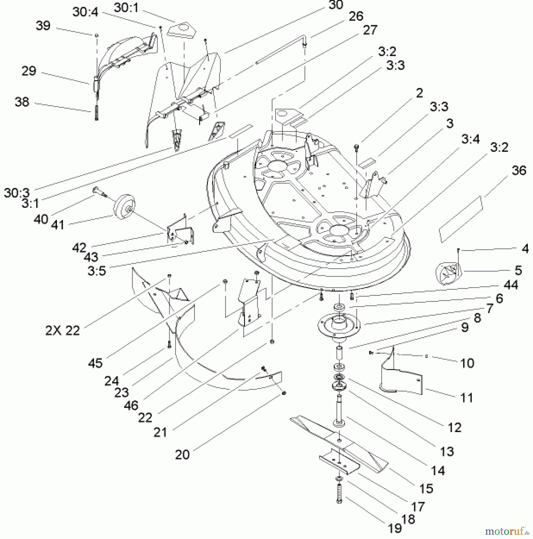 Toro Neu Mowers, Lawn & Garden Tractor Seite 1 71243 (17-38HXLE) - Toro 17-38HXLE Lawn Tractor, 2004 (240000001-240999999) 38IN DECK ASSEMBLY