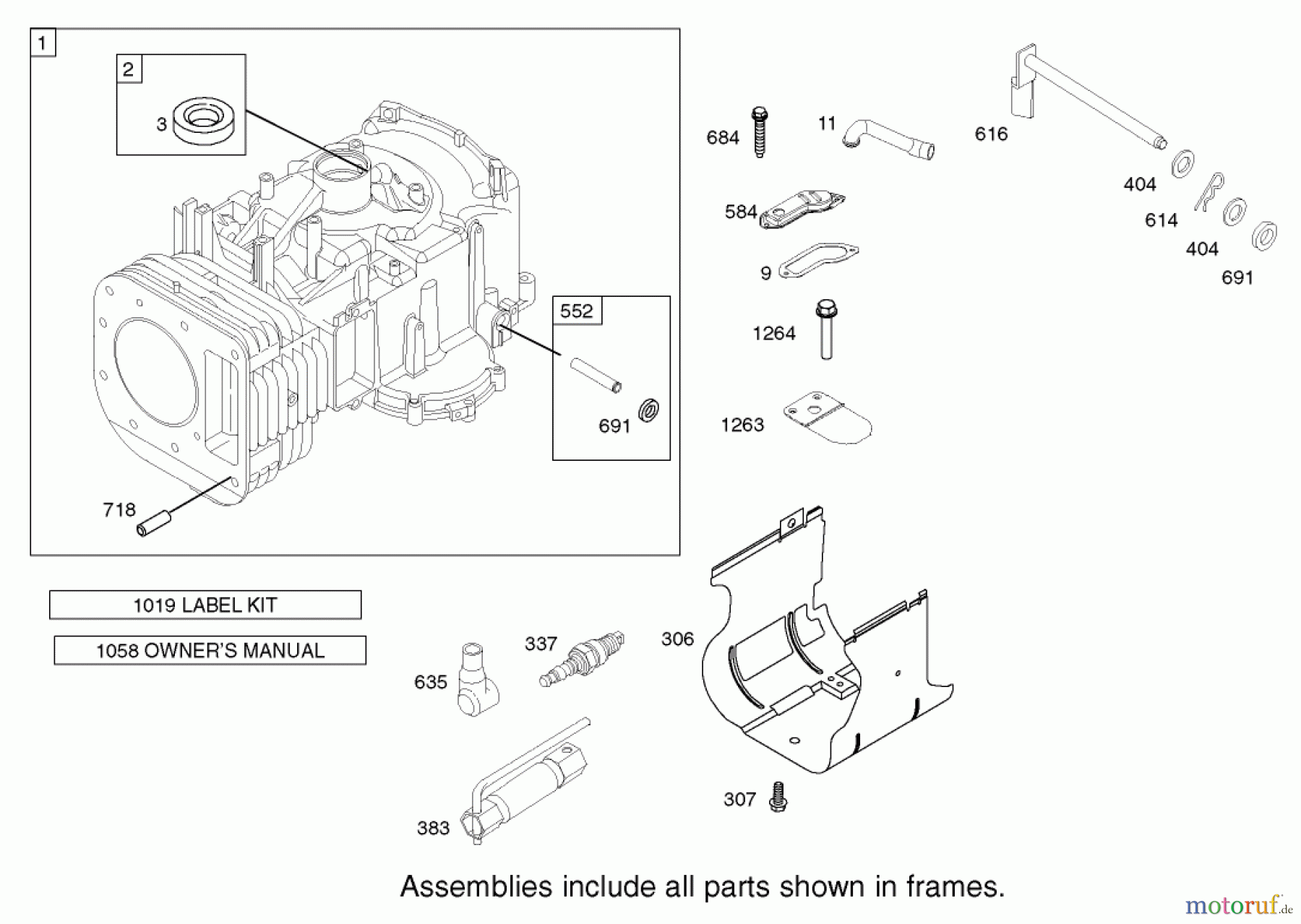 Toro Neu Mowers, Lawn & Garden Tractor Seite 1 71243 (17-38HXLE) - Toro 17-38HXLE Lawn Tractor, 2004 (240000001-240999999) CYLINDER ASSEMBLY BRIGGS AND STRATTON 31F777-0123-E1