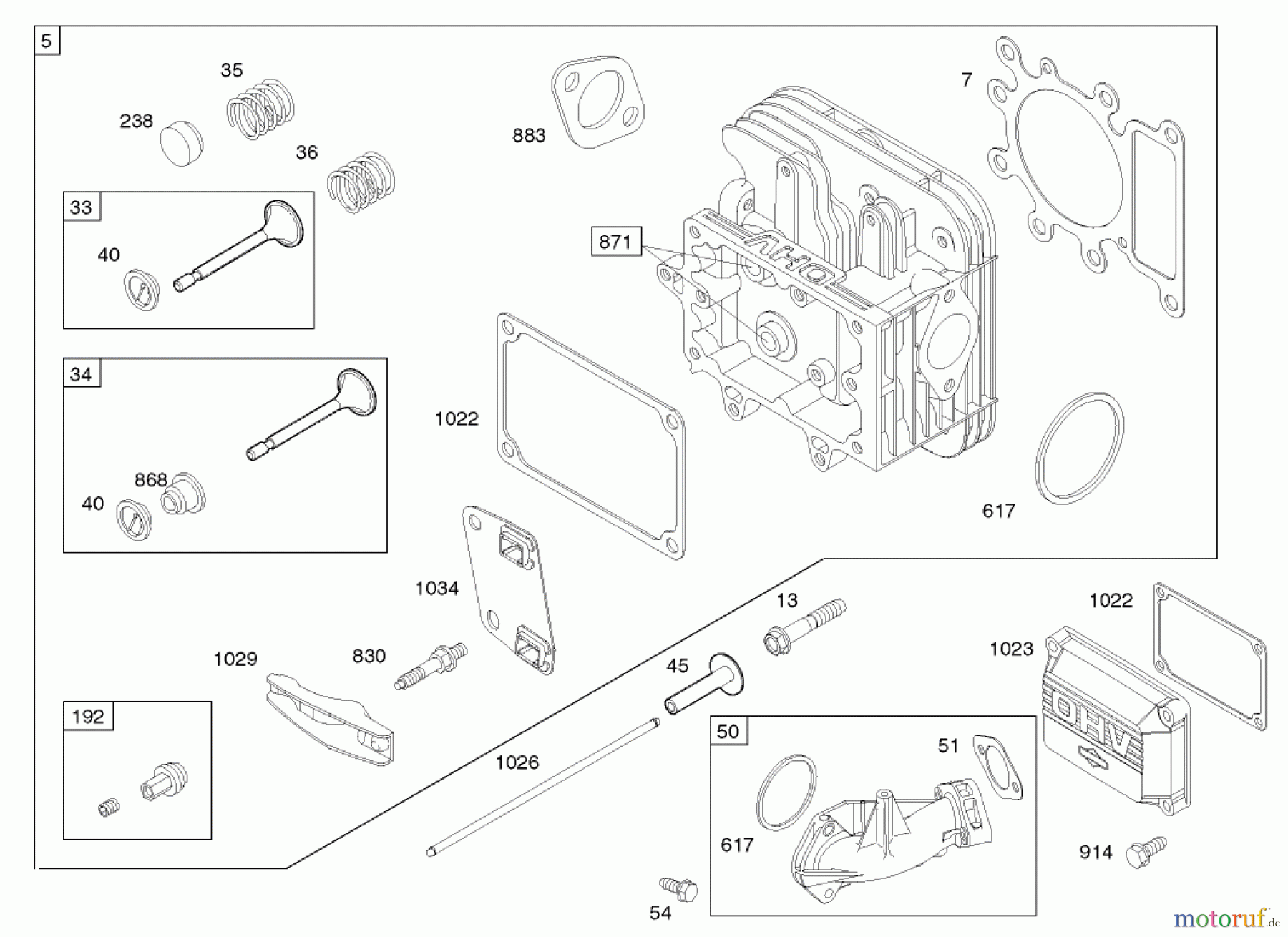Toro Neu Mowers, Lawn & Garden Tractor Seite 1 71243 (17-38HXLE) - Toro 17-38HXLE Lawn Tractor, 2004 (240000001-240999999) CYLINDER HEAD ASSEMBLY BRIGGS AND STRATTON 31F777-0123-E1