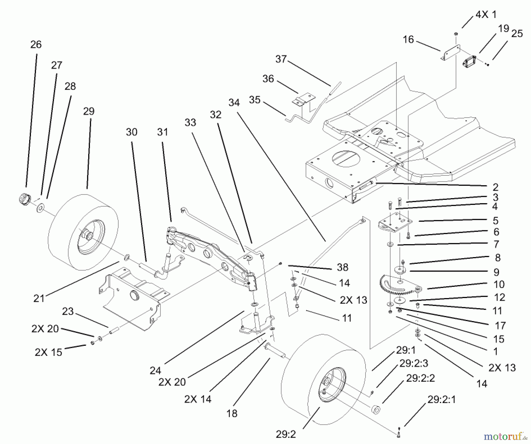Toro Neu Mowers, Lawn & Garden Tractor Seite 1 71245 (14-38HXLE) - Toro 14-38HXLE Lawn Tractor, 2003 (230000001-230999999) STEERING ASSEMBLY