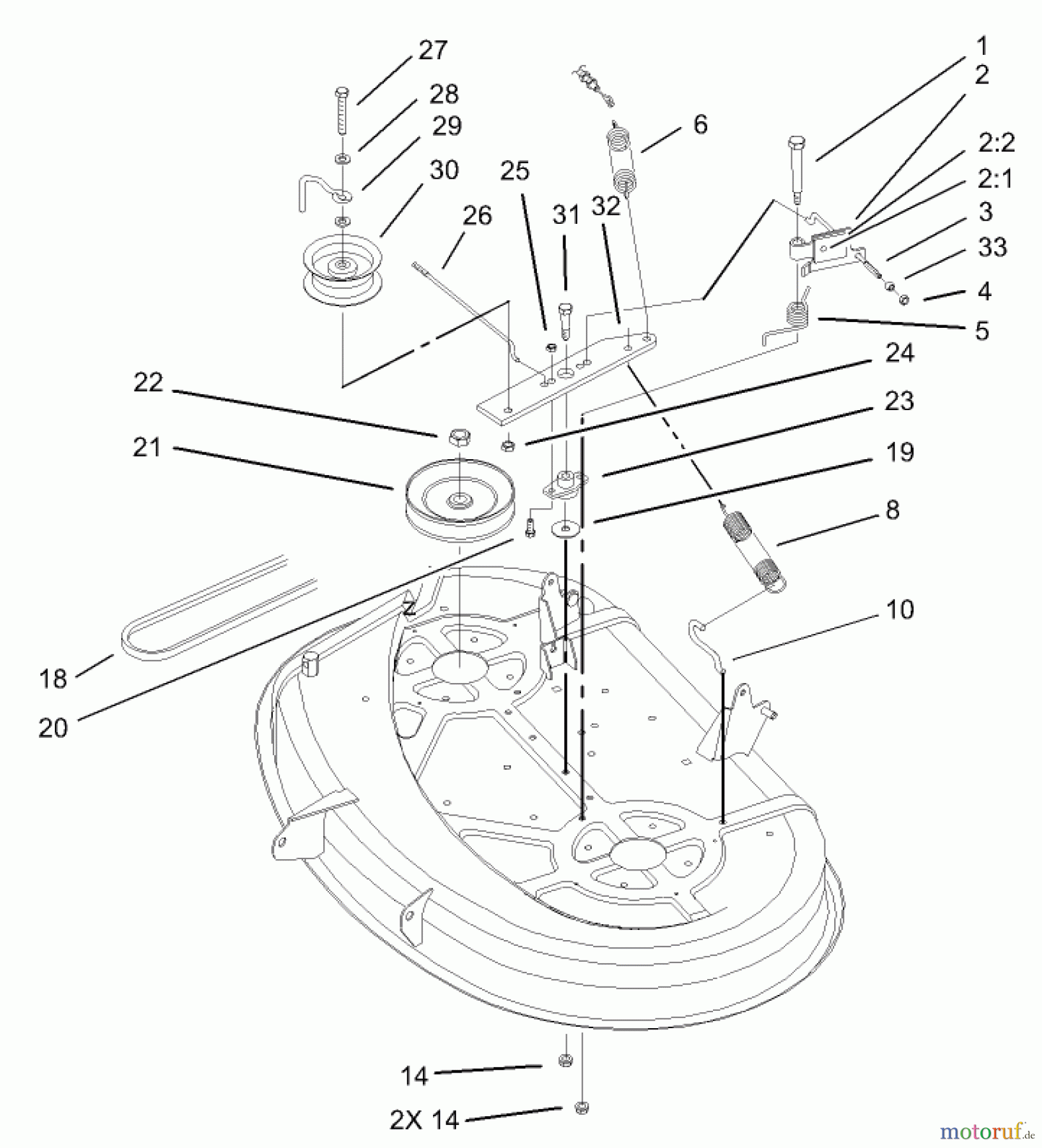 Toro Neu Mowers, Lawn & Garden Tractor Seite 1 71245 (14-38HXLE) - Toro 14-38HXLE Lawn Tractor, 2004 (240000001-240999999) 38IN DECK BLADE DRIVE AND BRAKING ASSEMBLY
