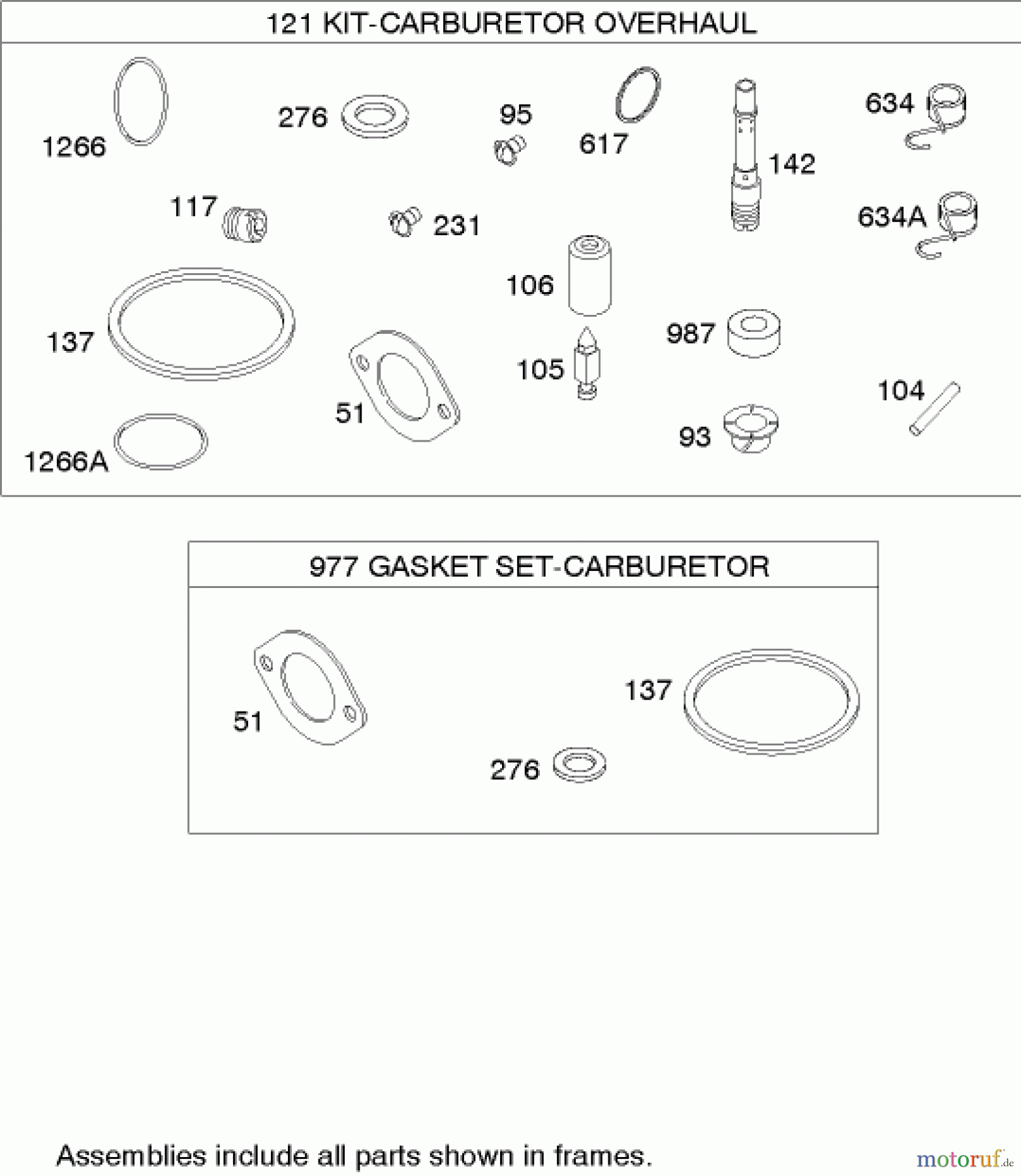 Toro Neu Mowers, Lawn & Garden Tractor Seite 1 71245 (14-38HXLE) - Toro 14-38HXLE Lawn Tractor, 2004 (240000001-240999999) CARBURETOR OVERHAUL KIT ASSEMBLY BRIGGS AND STRATTON MODEL 280H07-0160-E1