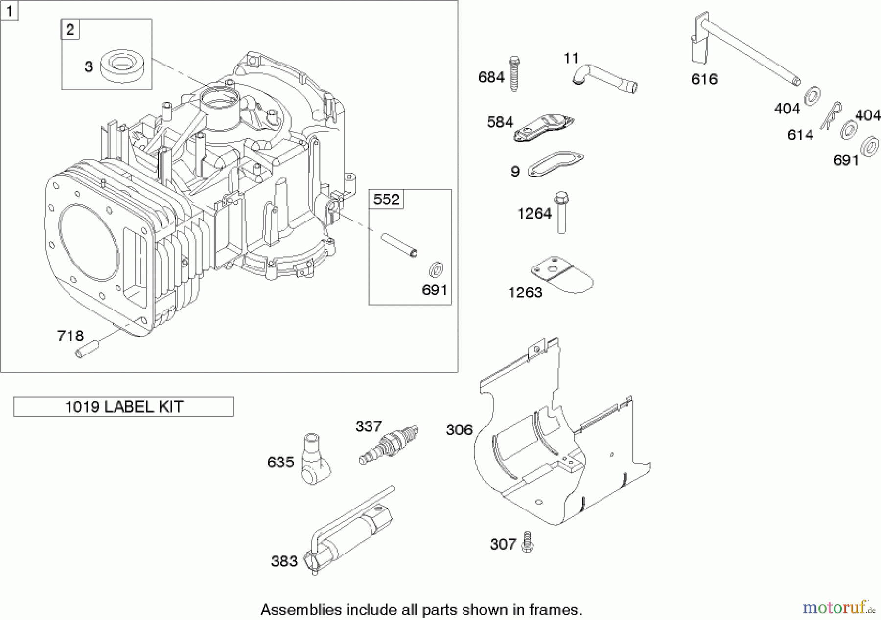 Toro Neu Mowers, Lawn & Garden Tractor Seite 1 71245 (14-38HXLE) - Toro 14-38HXLE Lawn Tractor, 2004 (240000001-240999999) CYLINDER ASSEMBLY BRIGGS AND STRATTON MODEL 280H07-0160-E1
