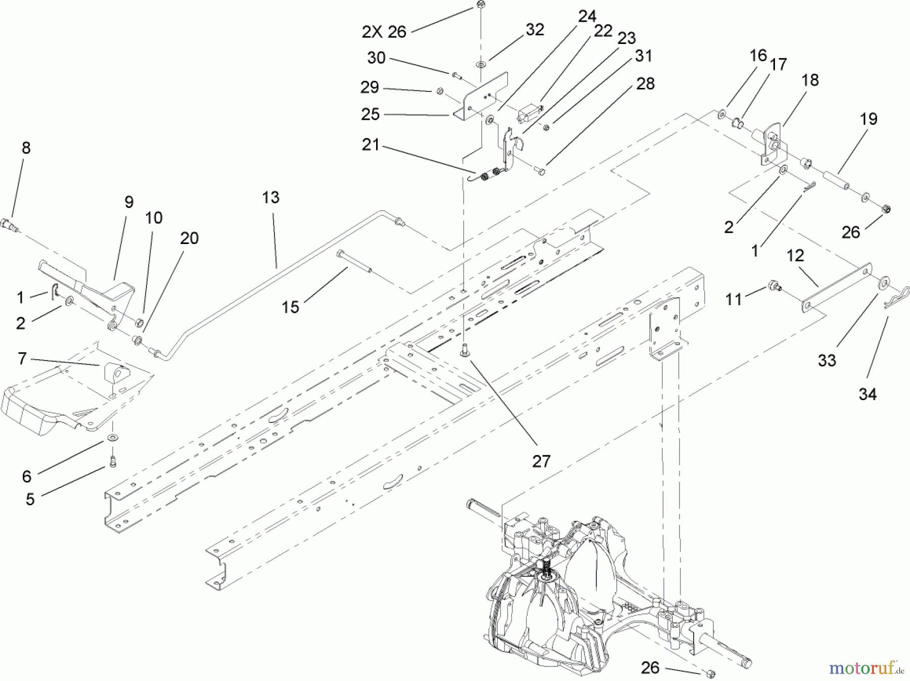  Toro Neu Mowers, Lawn & Garden Tractor Seite 1 71246 (XL 380H) - Toro XL 380H Lawn Tractor, 2007 (270000001-270999999) HYDRO TRANSAXLE CONTROL ASSEMBLY