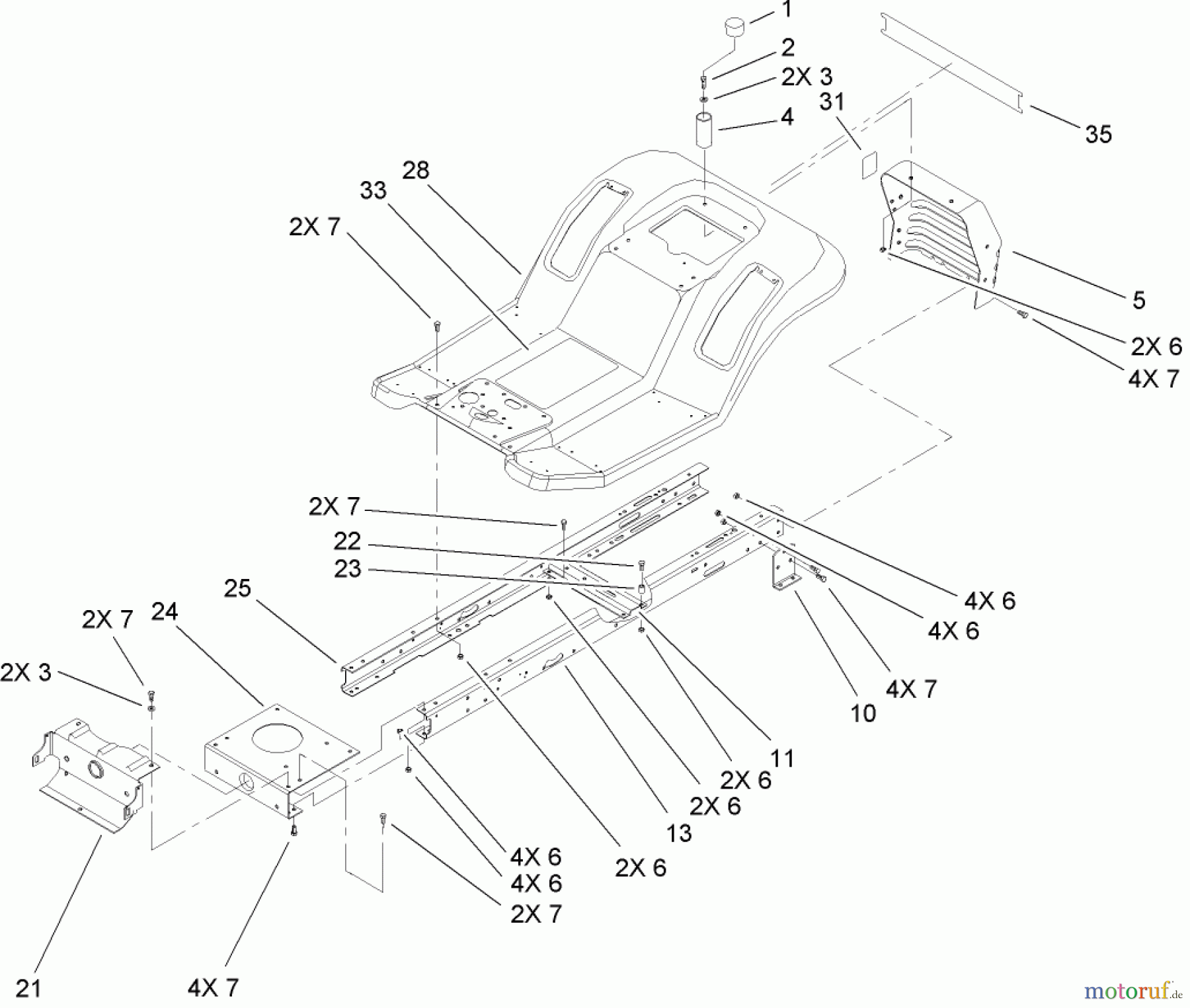 Toro Neu Mowers, Lawn & Garden Tractor Seite 1 71252 (XL 380H) - Toro XL 380H Lawn Tractor, 2008 (280000001-280999999) FRAME AND BODY ASSEMBLY