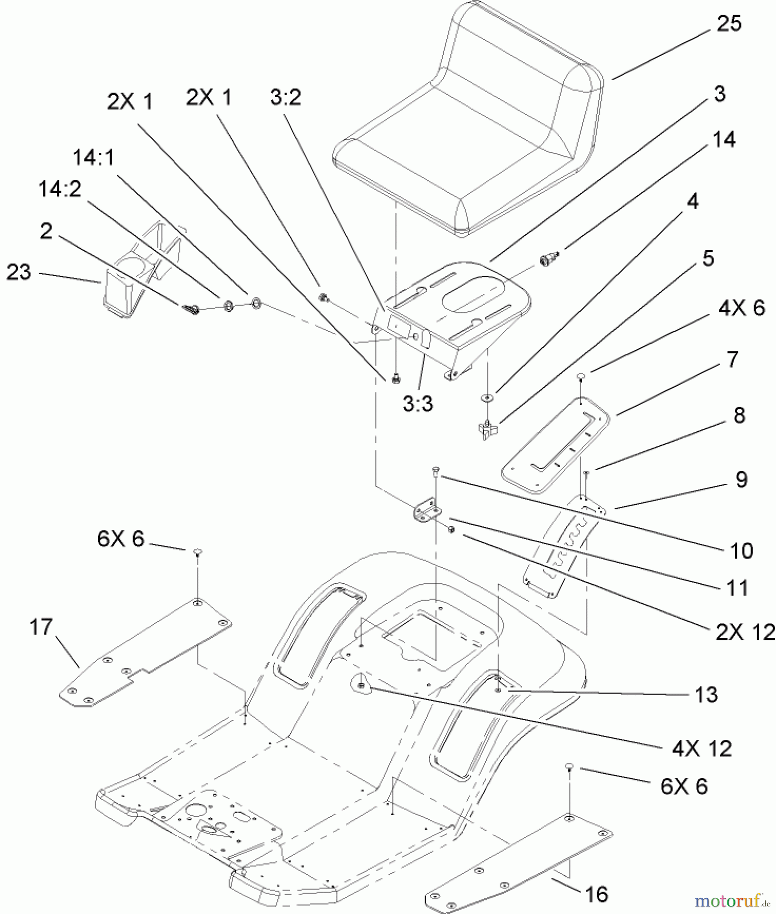 Toro Neu Mowers, Lawn & Garden Tractor Seite 1 71252 (XL 380H) - Toro XL 380H Lawn Tractor, 2008 (280000001-280999999) REAR BODY AND SEAT ASSEMBLY