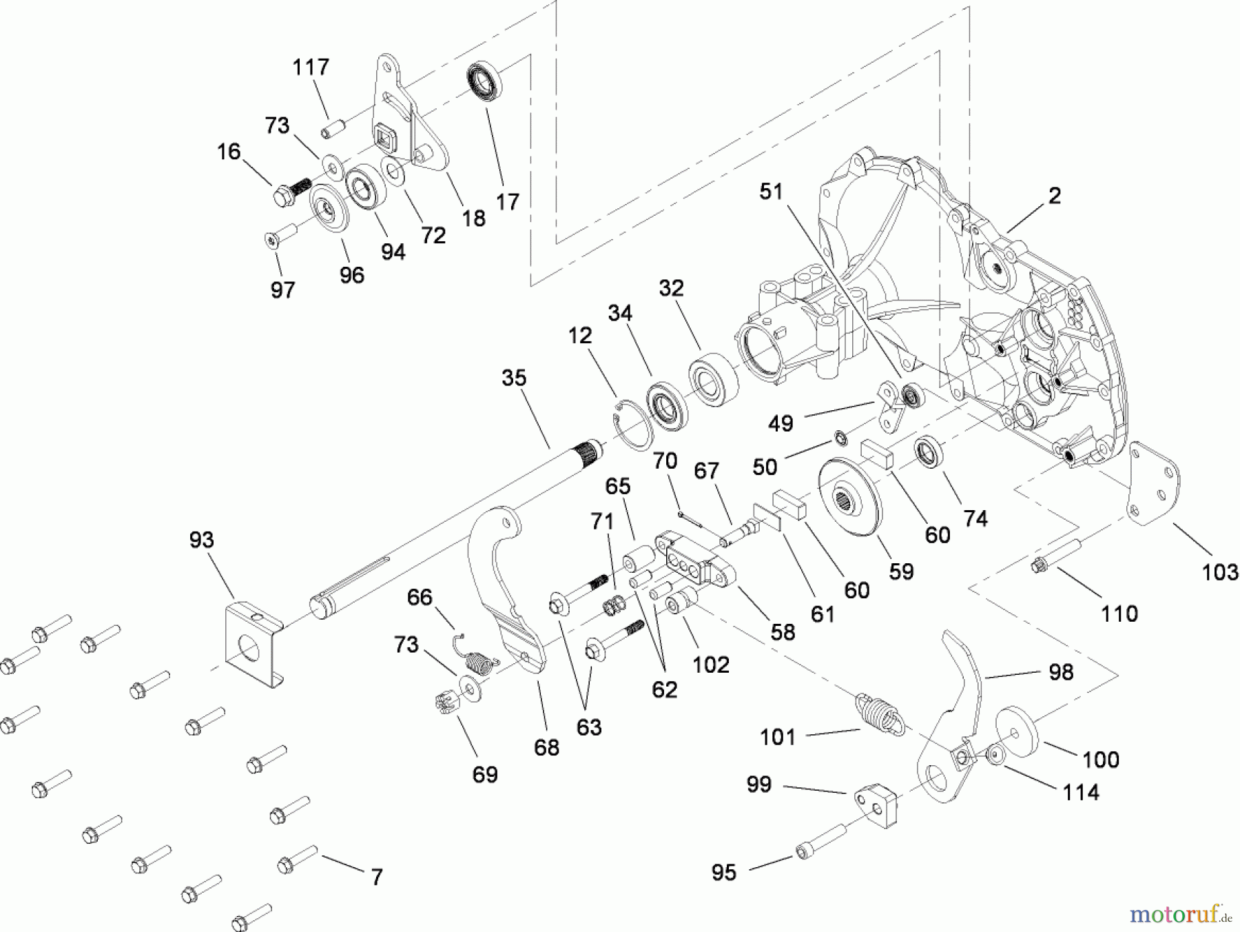  Toro Neu Mowers, Lawn & Garden Tractor Seite 1 71252 (XL 380H) - Toro XL 380H Lawn Tractor, 2010 (310000001-310002000) SIDE HOUSING AND BEARING ASSEMBLY TRANSAXLE NO. 104-1760