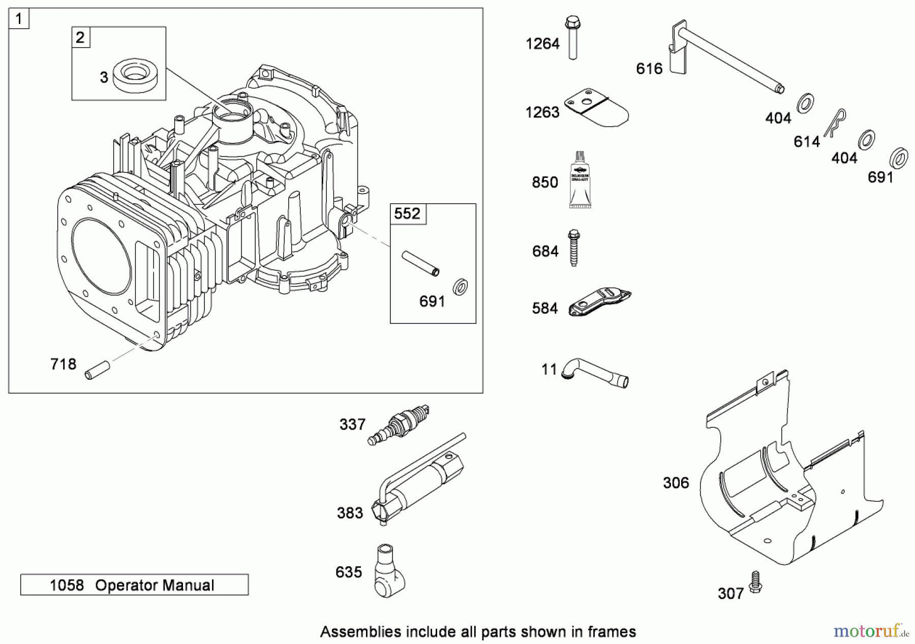 Toro Neu Mowers, Lawn & Garden Tractor Seite 1 71253 (XL 440H) - Toro XL 440H Lawn Tractor, 2008 (280000001-280999999) CYLINDER ASSEMBLY BRIGGS AND STRATTON MODEL 31P777-0133-E1