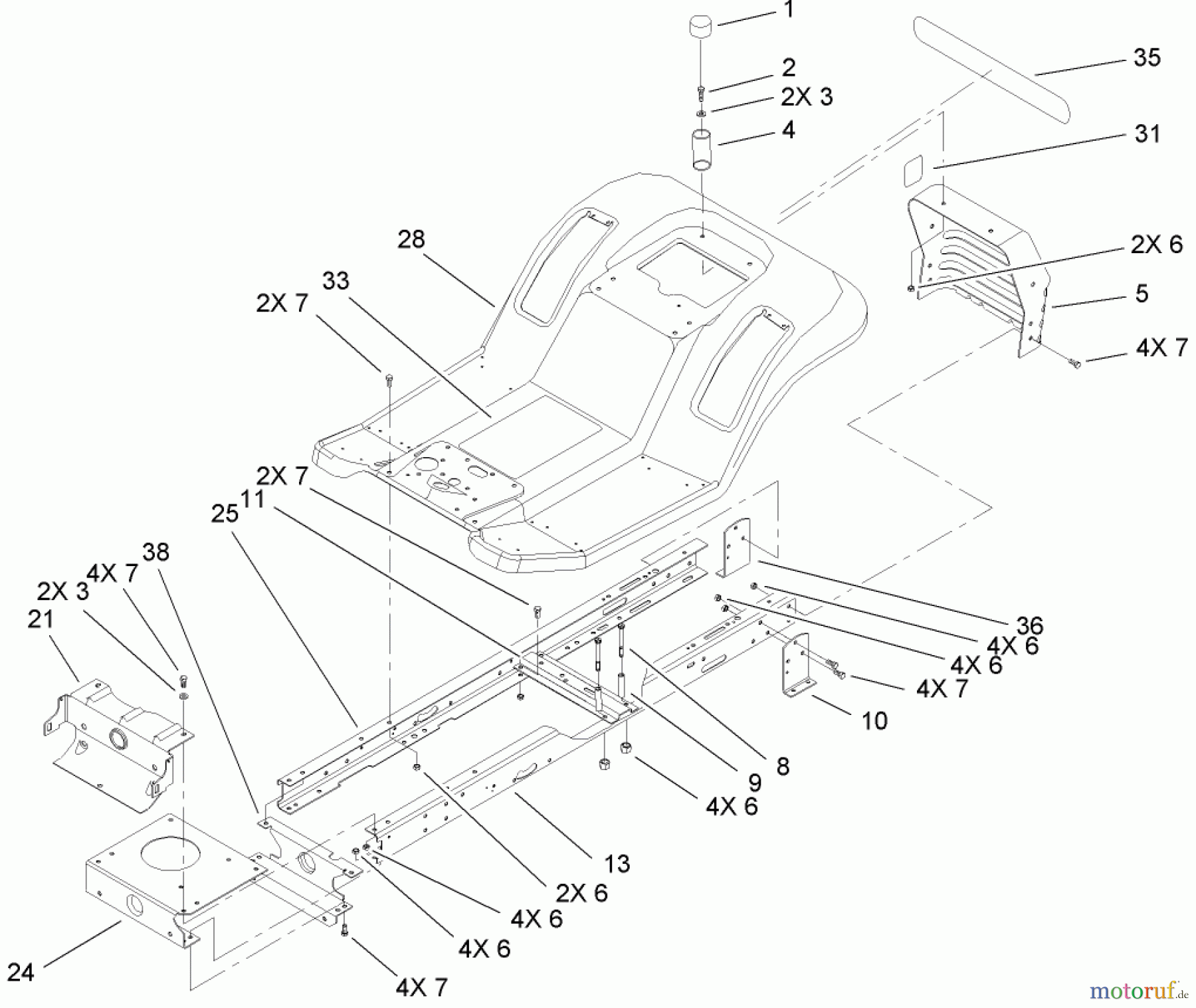 Toro Neu Mowers, Lawn & Garden Tractor Seite 1 71253 (XL 440H) - Toro XL 440H Lawn Tractor, 2008 (280000001-280999999) FRAME AND BODY ASSEMBLY