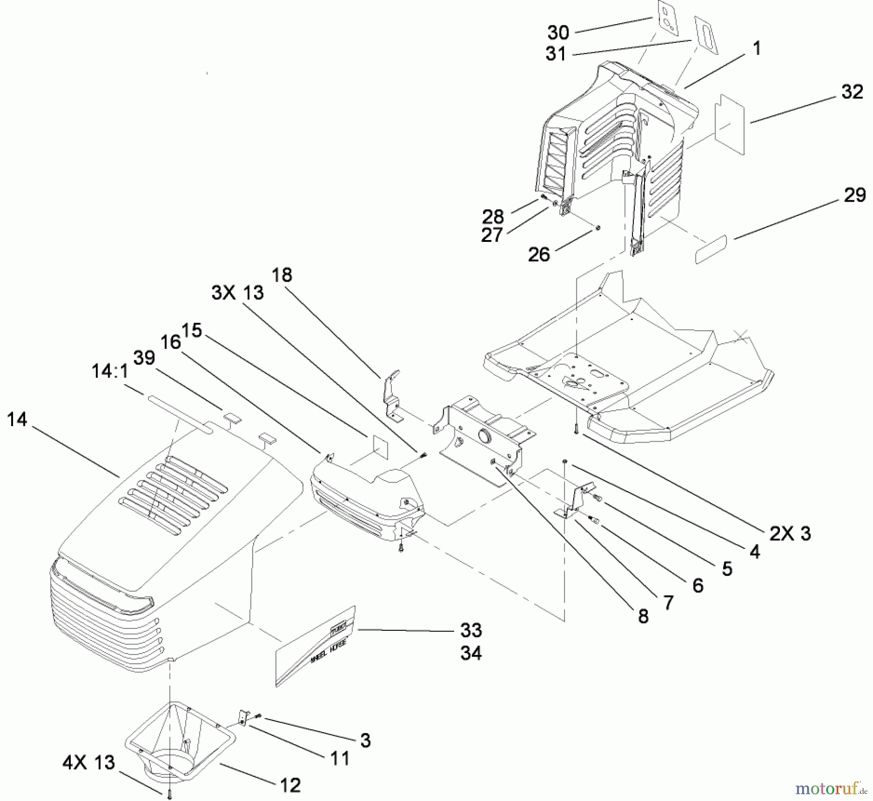 Toro Neu Mowers, Lawn & Garden Tractor Seite 1 71253 (XL 440H) - Toro XL 440H Lawn Tractor, 2008 (280000001-280999999) HOOD AND TOWER ASSEMBLY