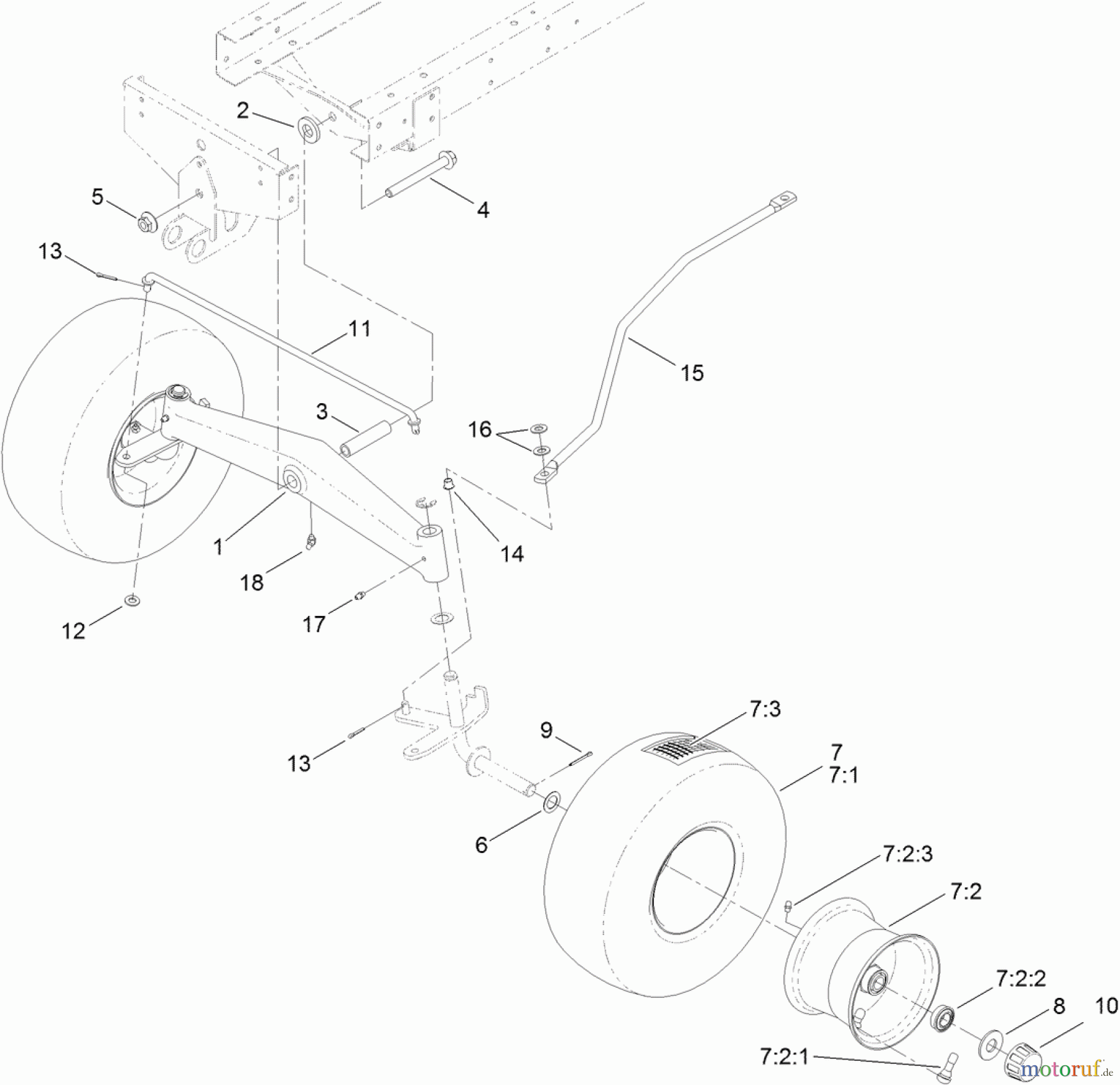 Toro Neu Mowers, Lawn & Garden Tractor Seite 1 71254 (XLS 380) - Toro XLS 380 Lawn Tractor, 2011 (311000001-311999999) FRONT WHEEL AND AXLE ASSEMBLY