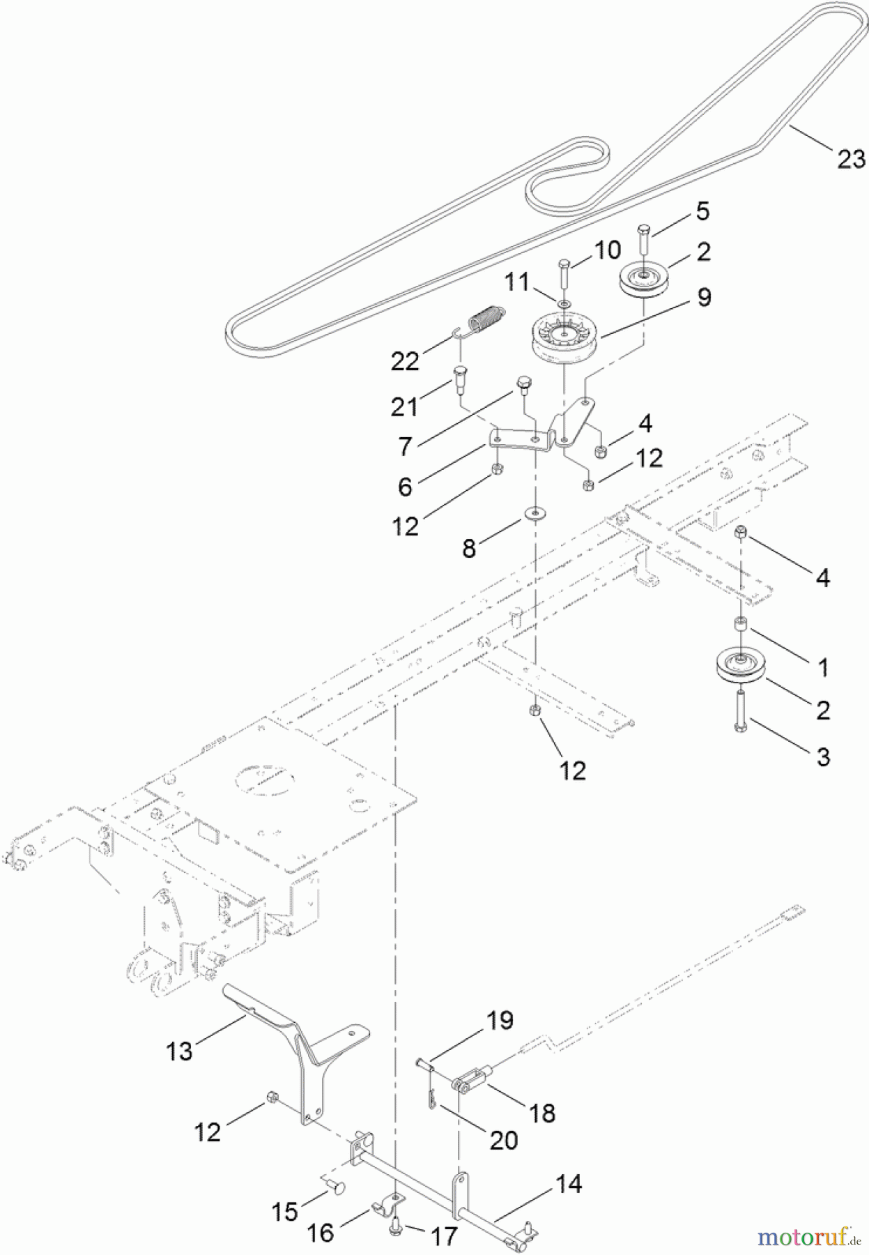 Toro Neu Mowers, Lawn & Garden Tractor Seite 1 71254 (XLS 380) - Toro XLS 380 Lawn Tractor, 2011 (311000001-311999999) MOTION CONTROL AND BELT ASSEMBLY