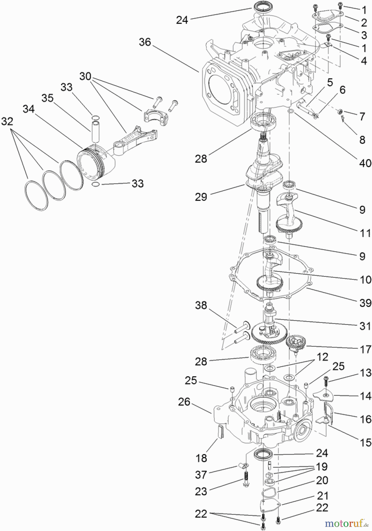 Toro Neu Mowers, Lawn & Garden Tractor Seite 1 71254 (XLS 380) - Toro XLS 380 Lawn Tractor, 2012 (SN 312000001-312999999) CRANKSHAFT, CAMSHAFT AND PISTON ASSEMBLY